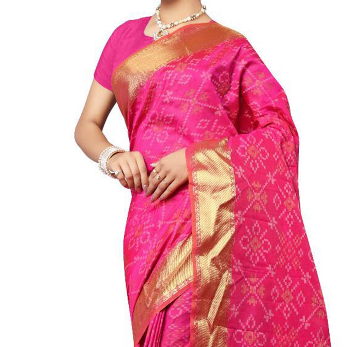 Pink Festive Wear Traditional Silk Woven Saree - Peachmode