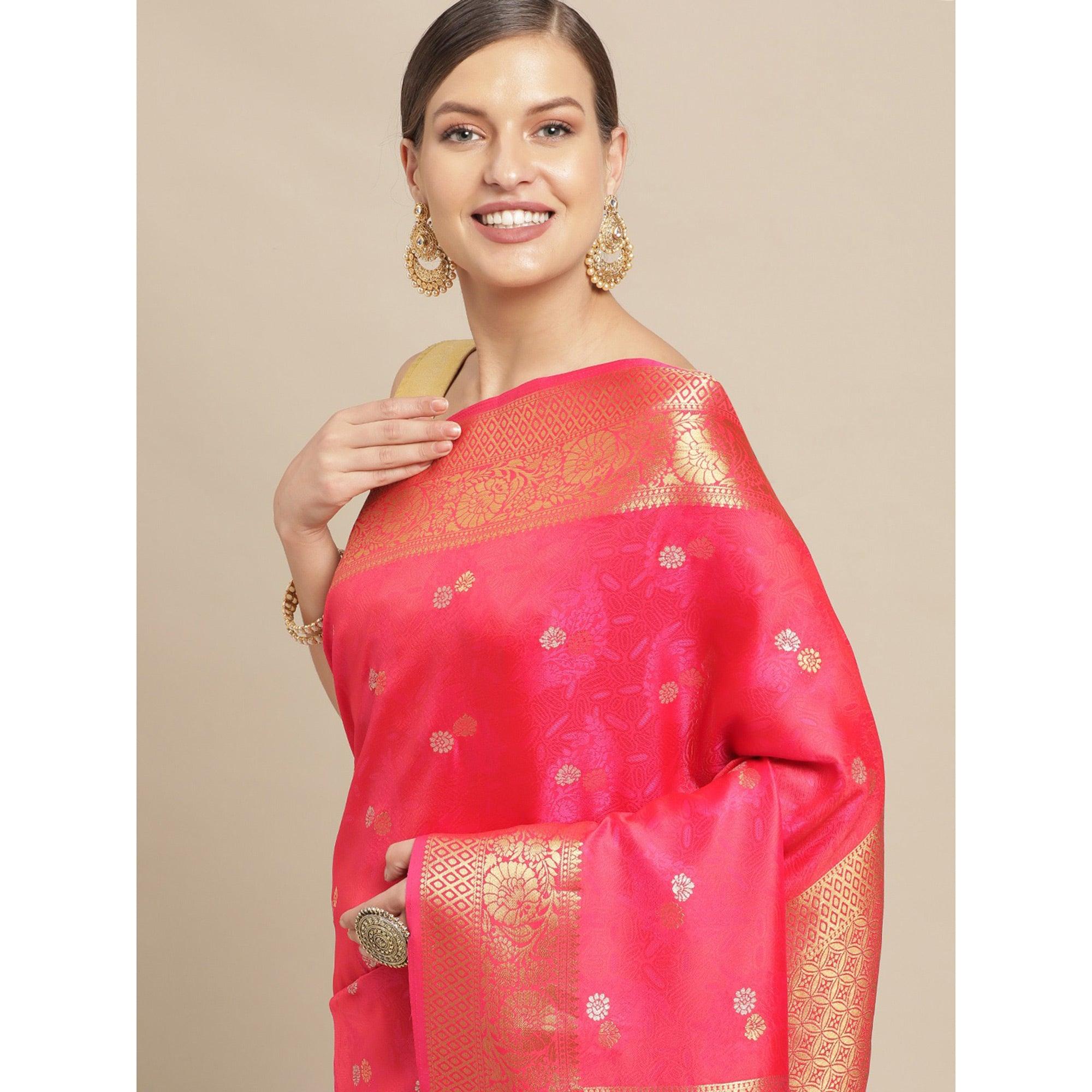 Pink Festive Wear Weaving Banarasi Silk Saree - Peachmode
