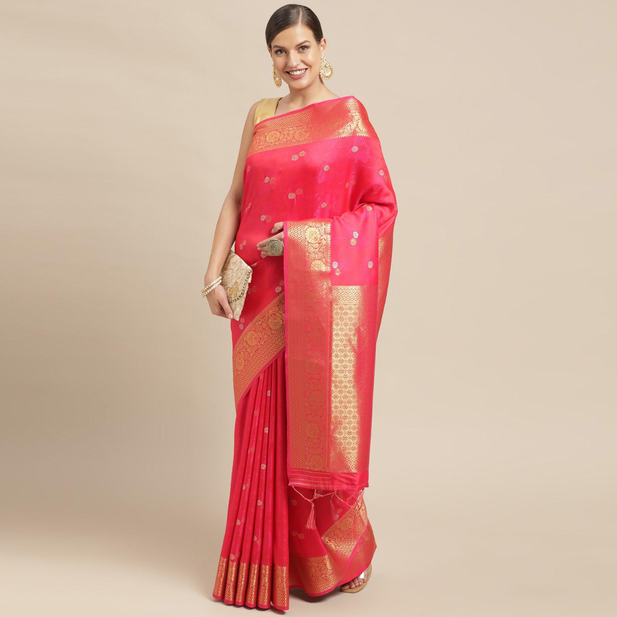 Pink Festive Wear Weaving Banarasi Silk Saree - Peachmode