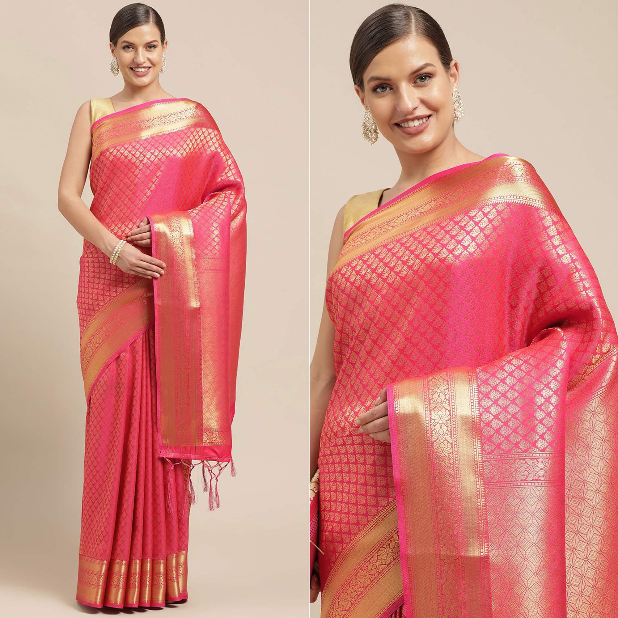 Pink Festive Wear Weaving Kanjivaram Silk Saree - Peachmode