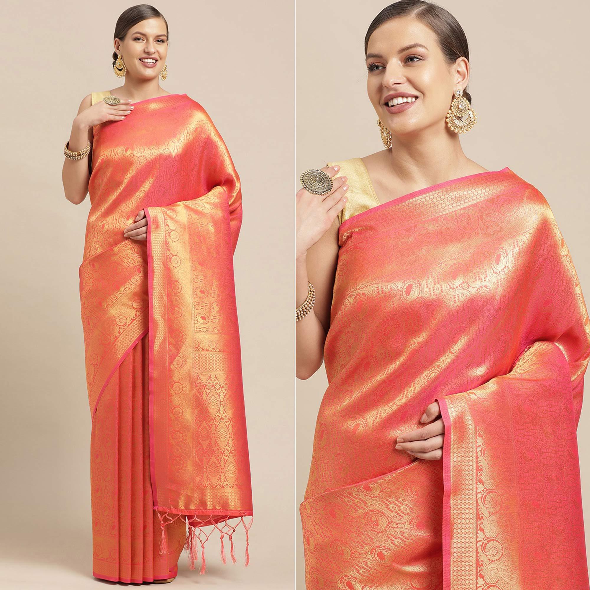 Pink Festive Wear Weaving Kanjivaram Silk Saree - Peachmode
