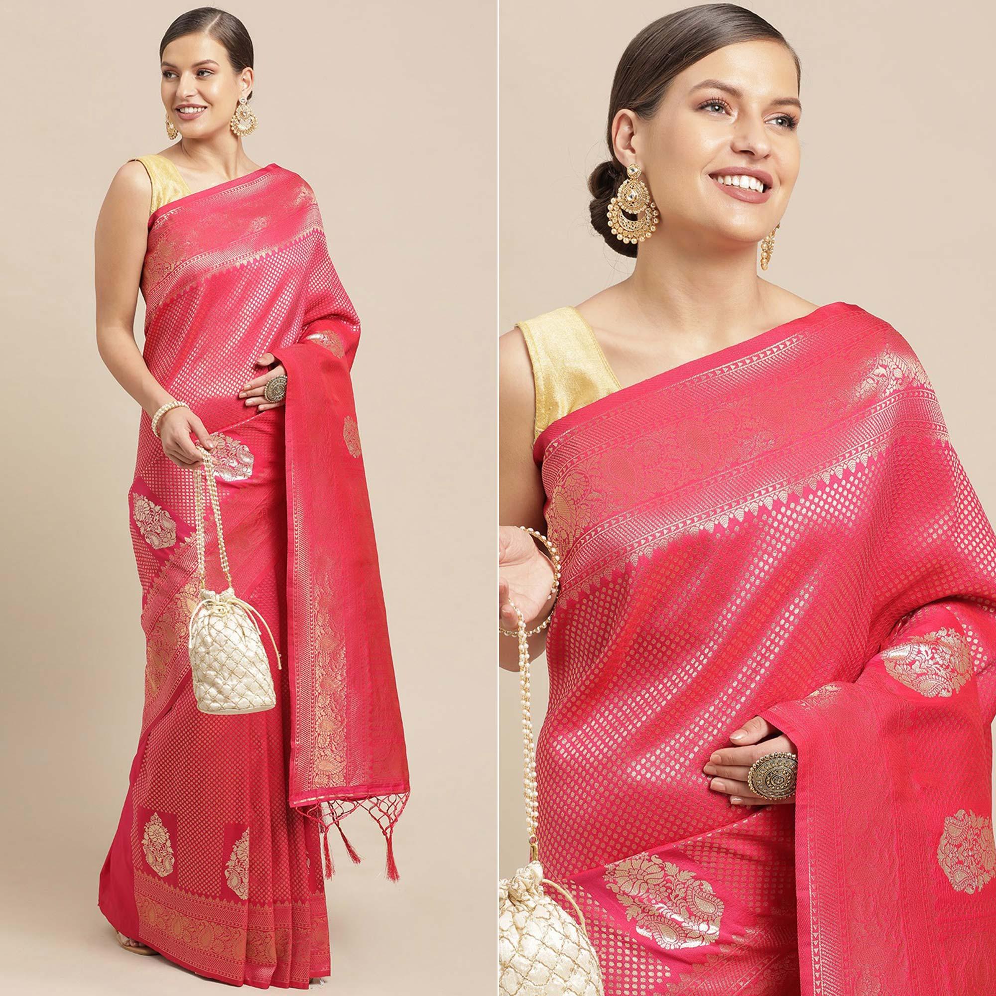 Pink Festive Wear Weaving Kanjivaram Silk Saree - Peachmode