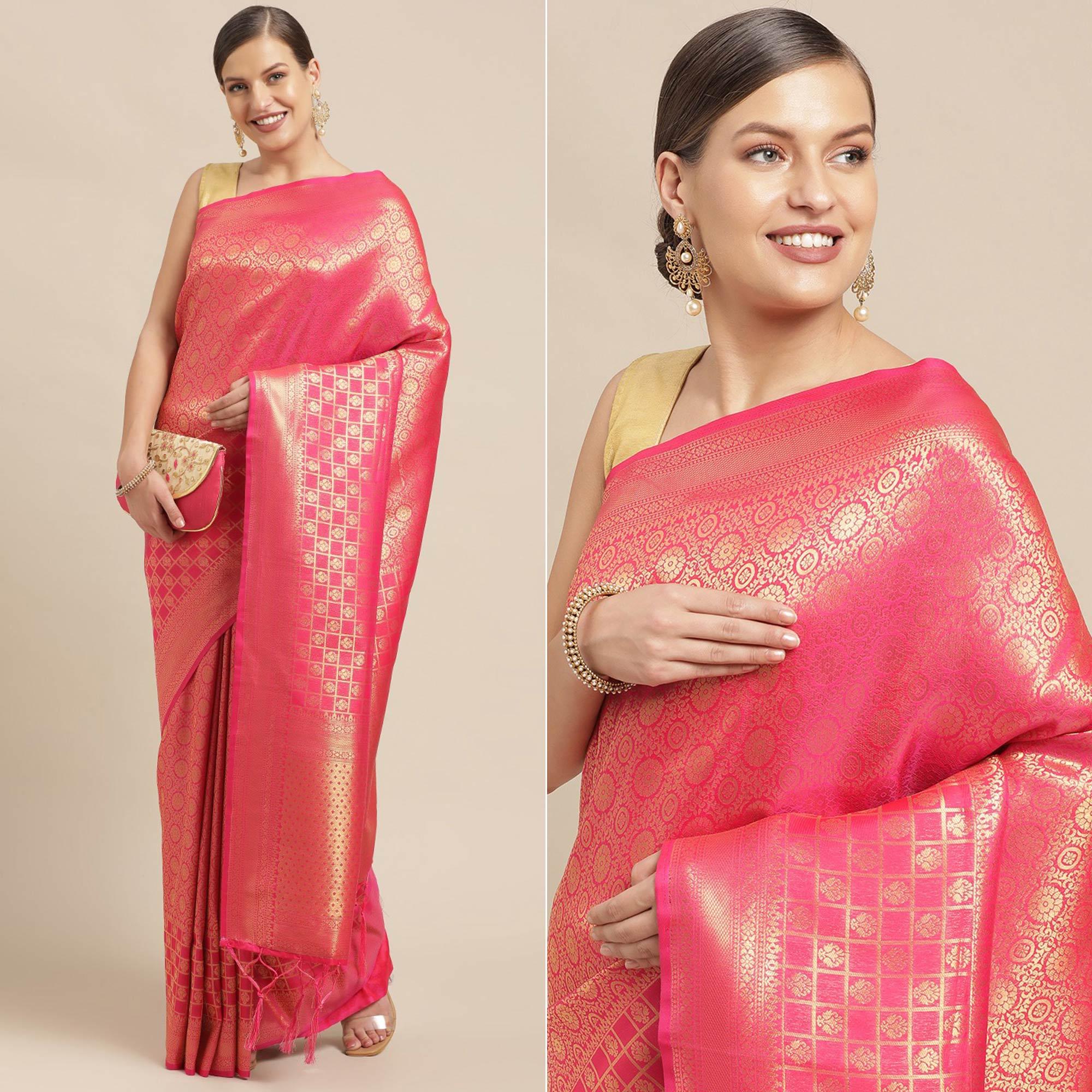 Pink Festive Wear Weaving Kanjivaram Silk Saree - Peachmode