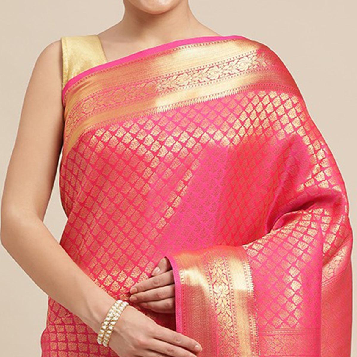 Pink Festive Wear Weaving Kanjivaram Silk Saree - Peachmode