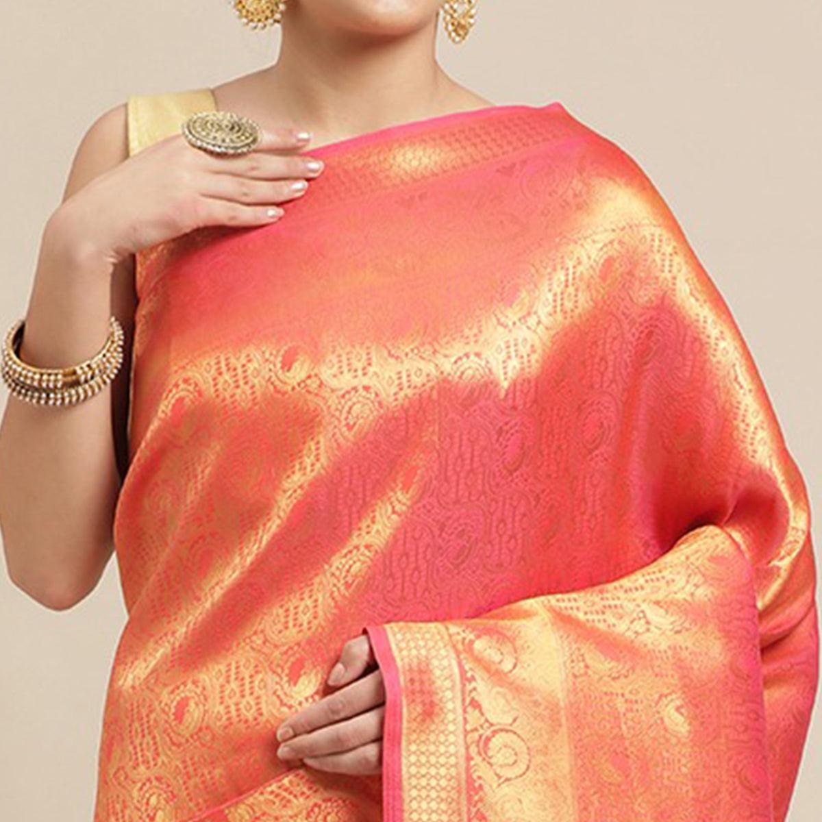 Pink Festive Wear Weaving Kanjivaram Silk Saree - Peachmode