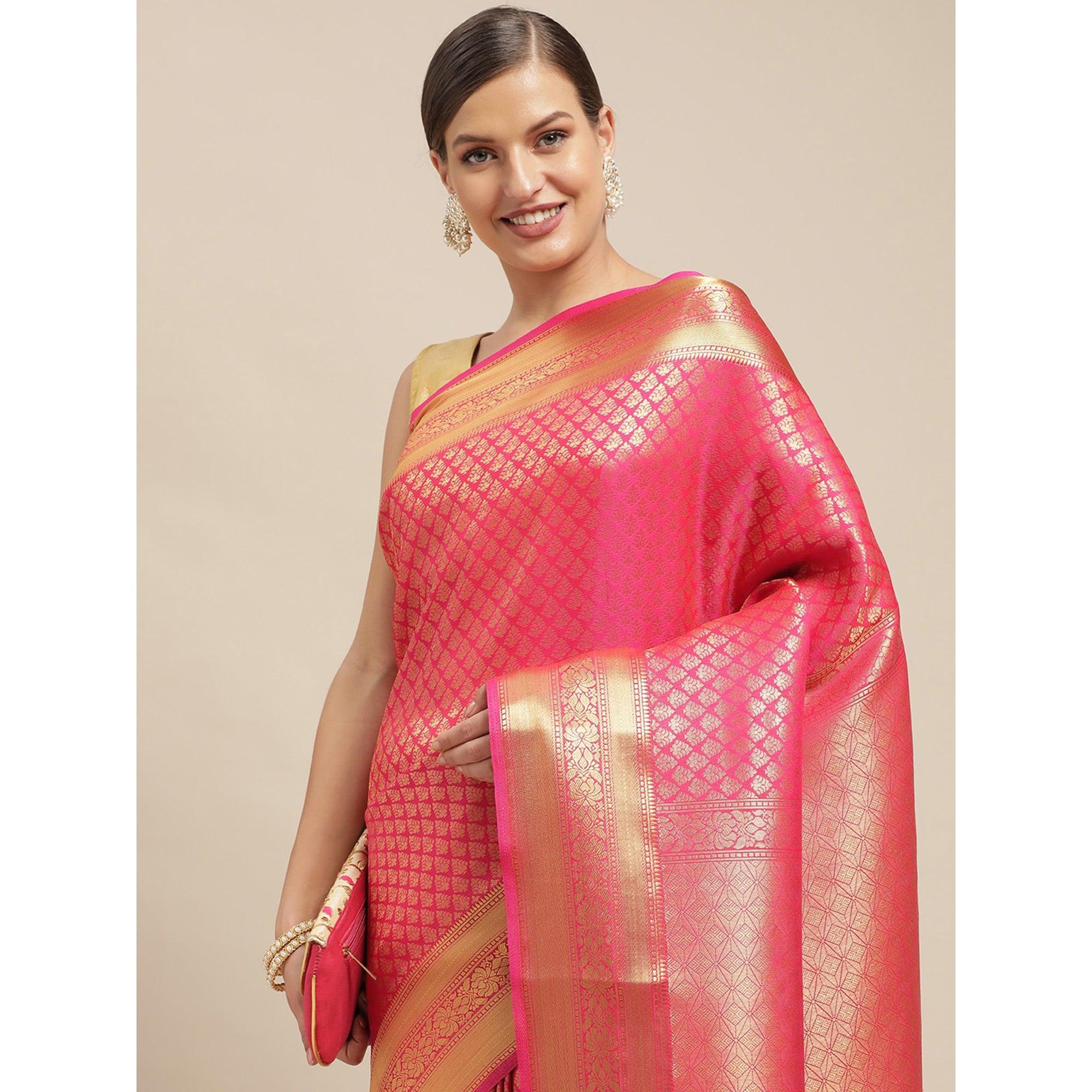 Pink Festive Wear Weaving Kanjivaram Silk Saree - Peachmode