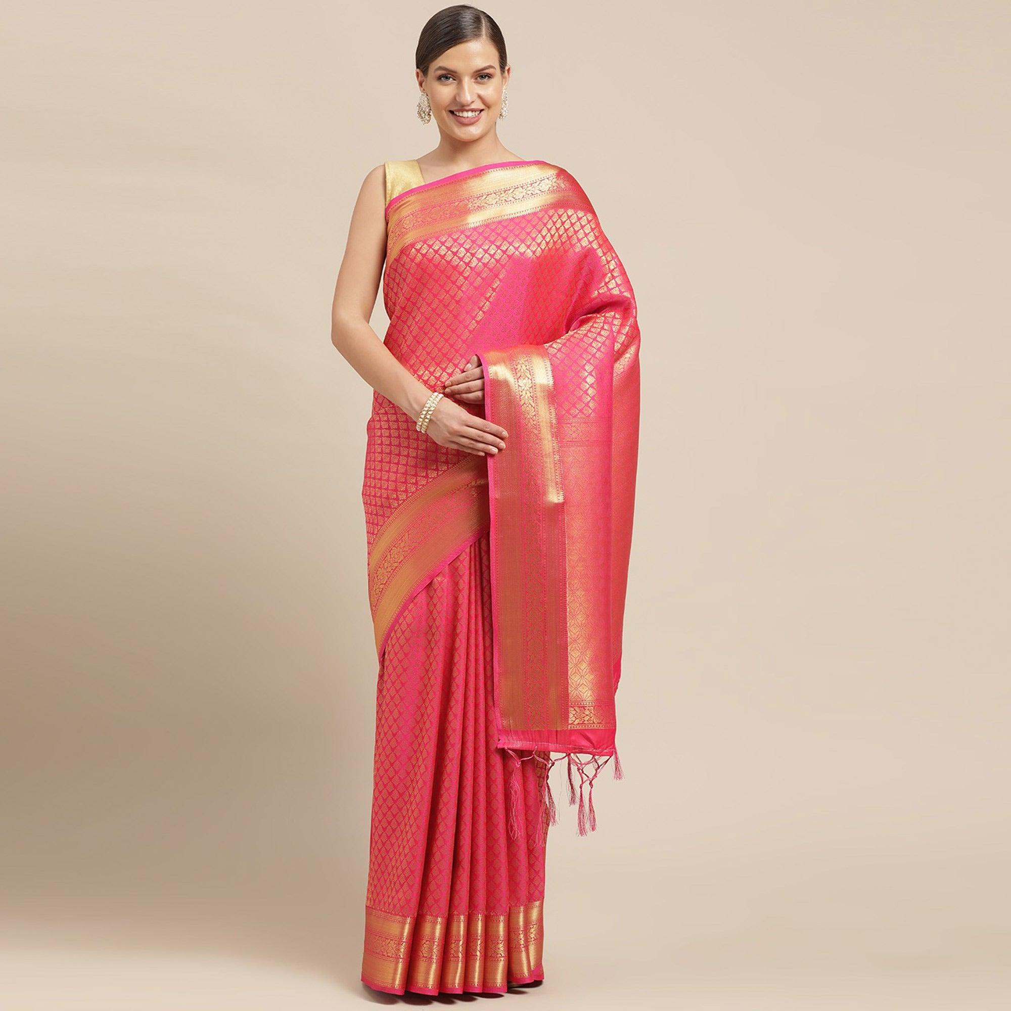 Pink Festive Wear Weaving Kanjivaram Silk Saree - Peachmode