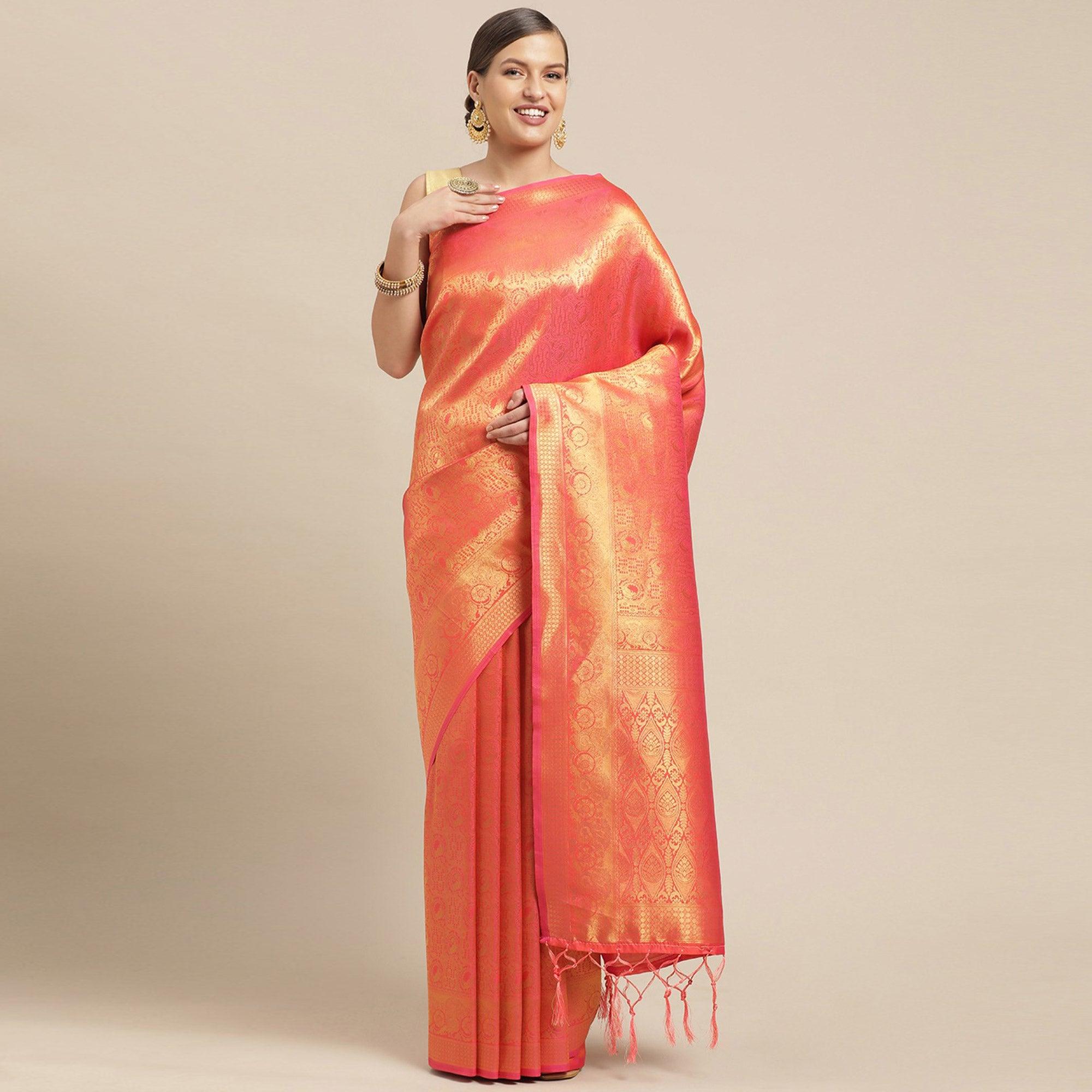Pink Festive Wear Weaving Kanjivaram Silk Saree - Peachmode