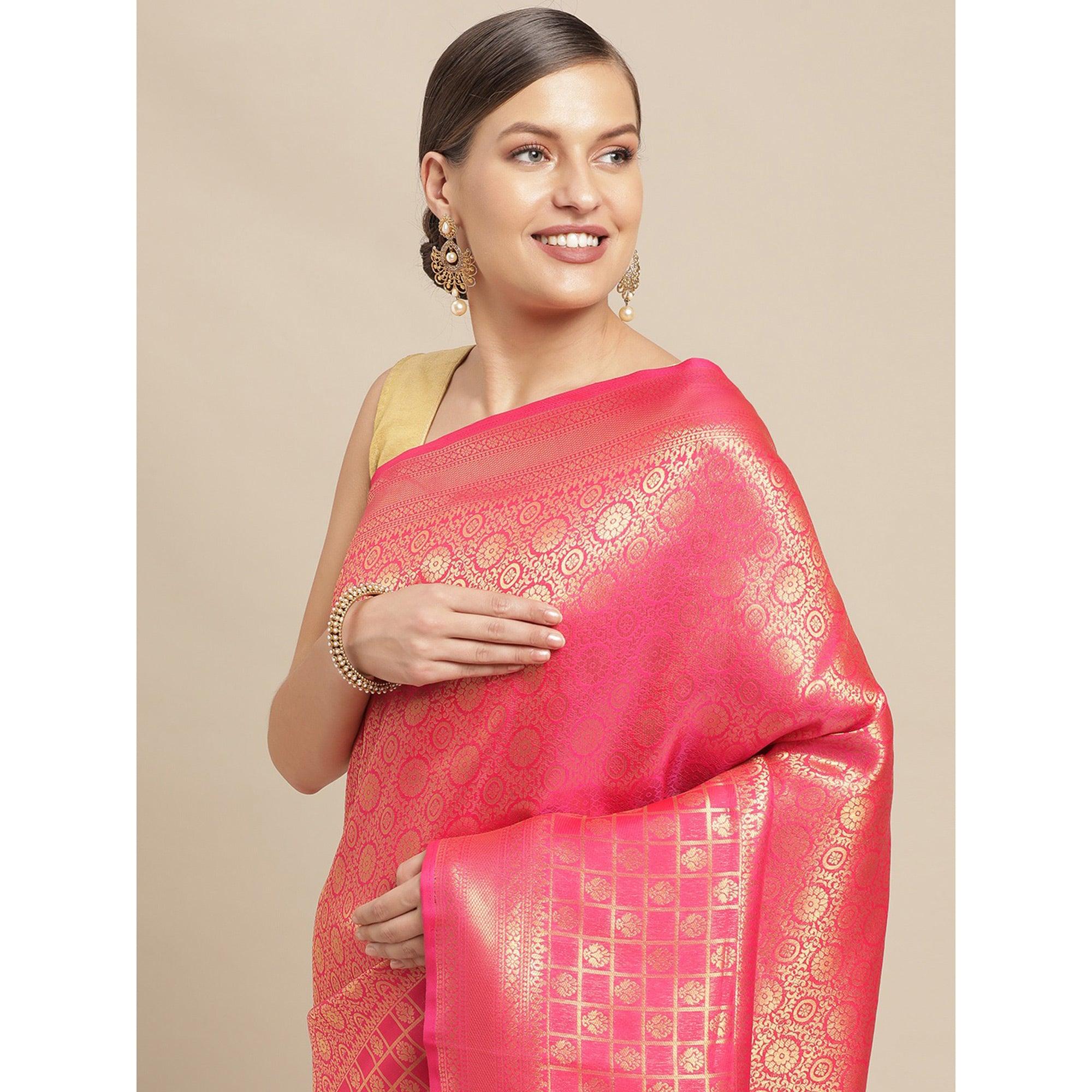 Pink Festive Wear Weaving Kanjivaram Silk Saree - Peachmode