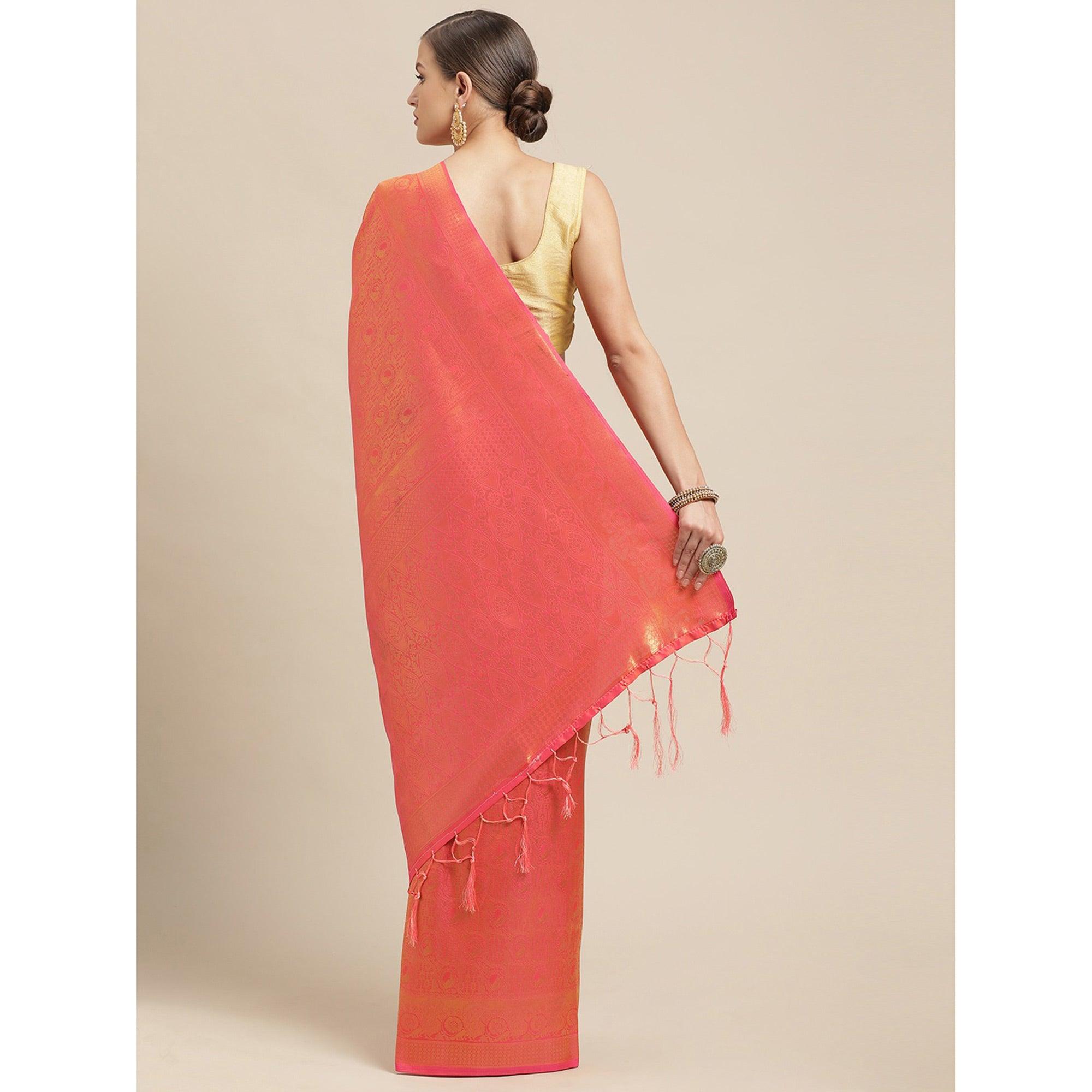 Pink Festive Wear Weaving Kanjivaram Silk Saree - Peachmode