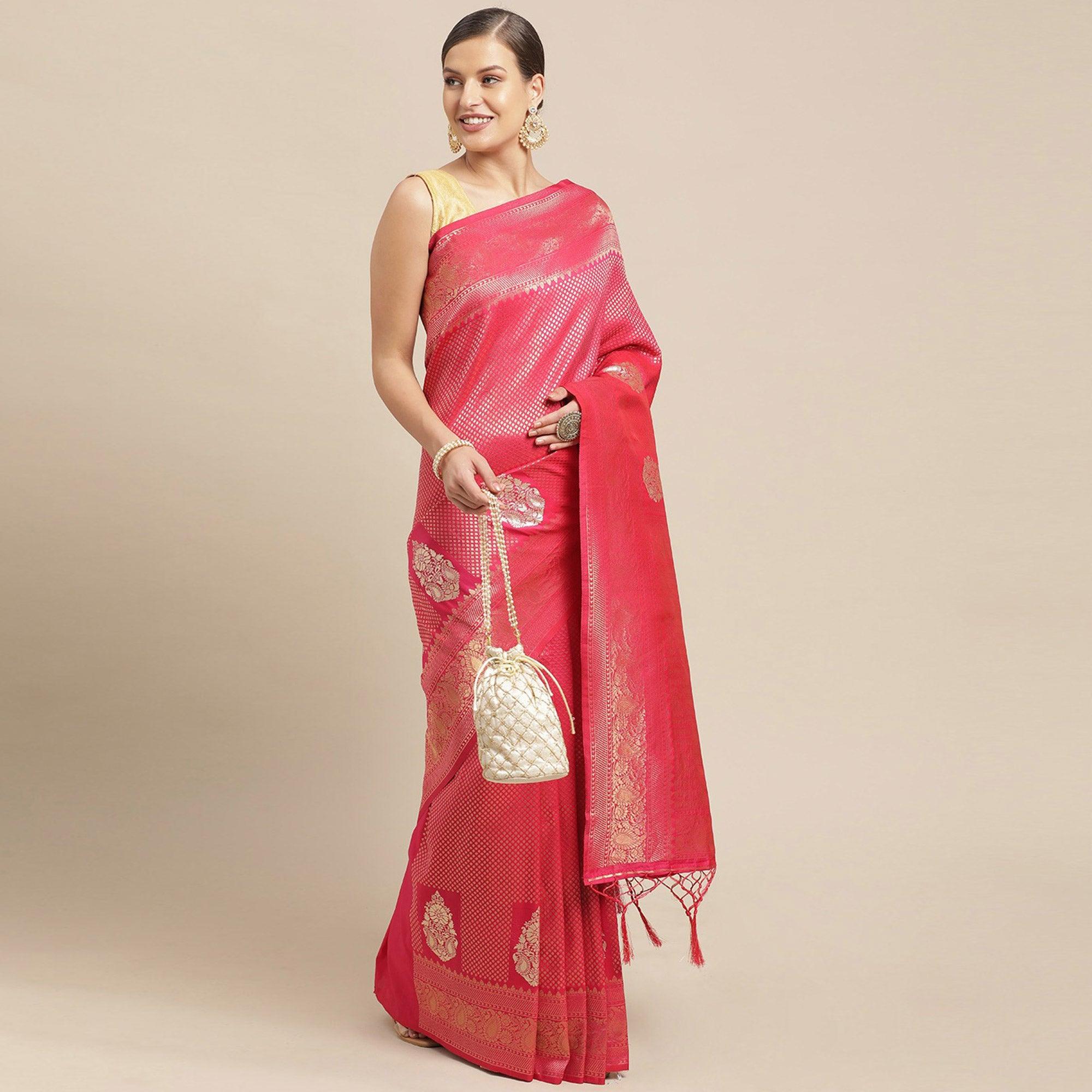 Pink Festive Wear Weaving Kanjivaram Silk Saree - Peachmode