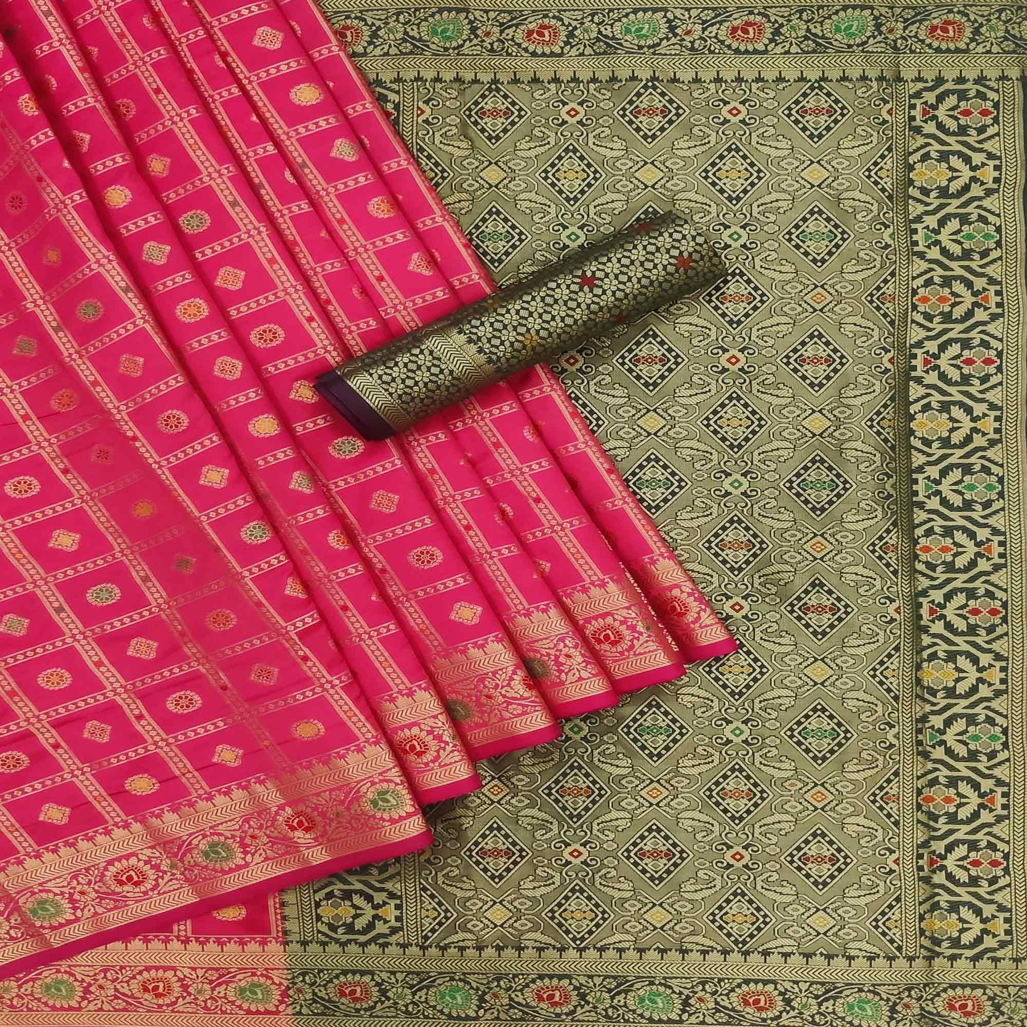 Pink Festive Wear Weaving Silk Saree - Peachmode