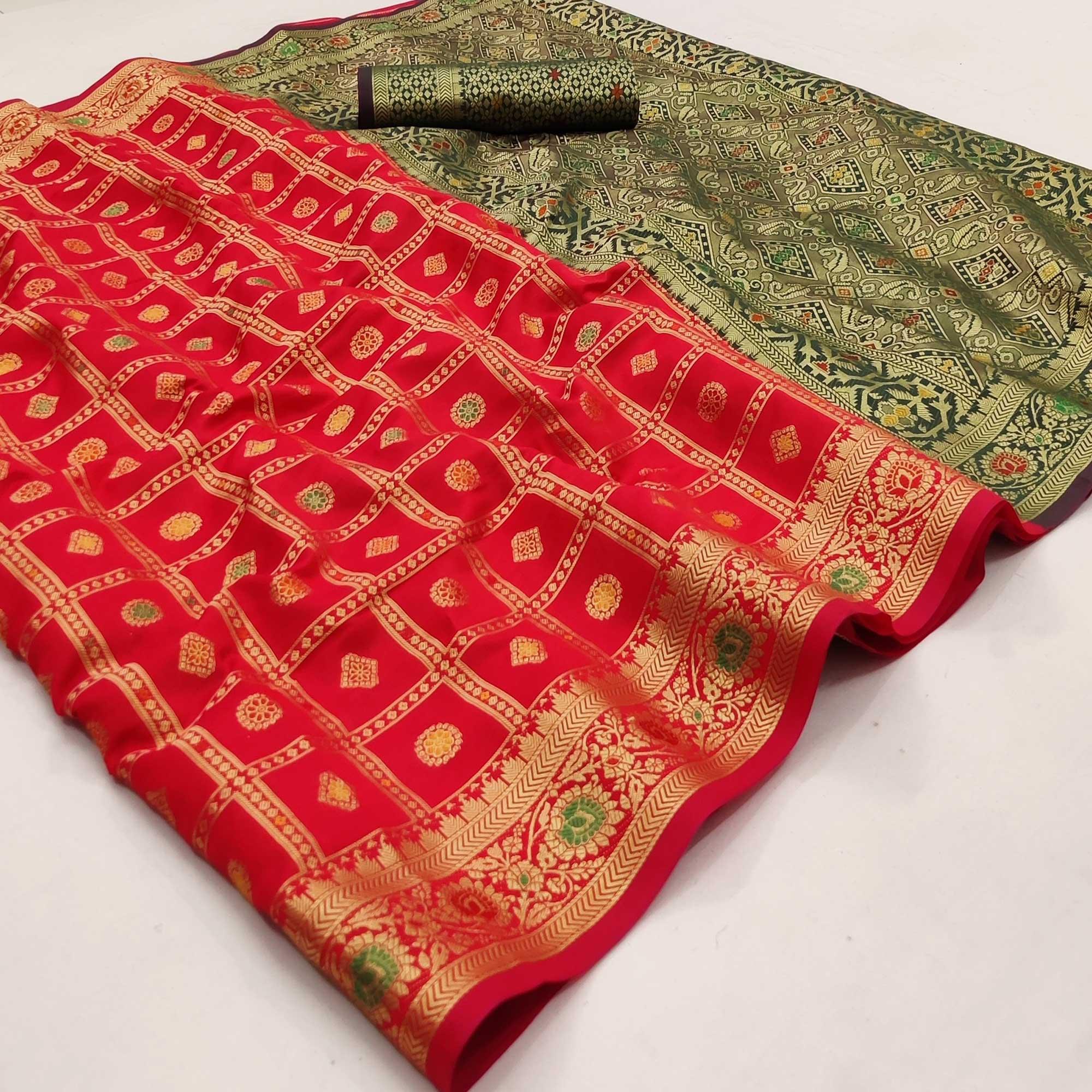 Pink Festive Wear Weaving Silk Saree - Peachmode