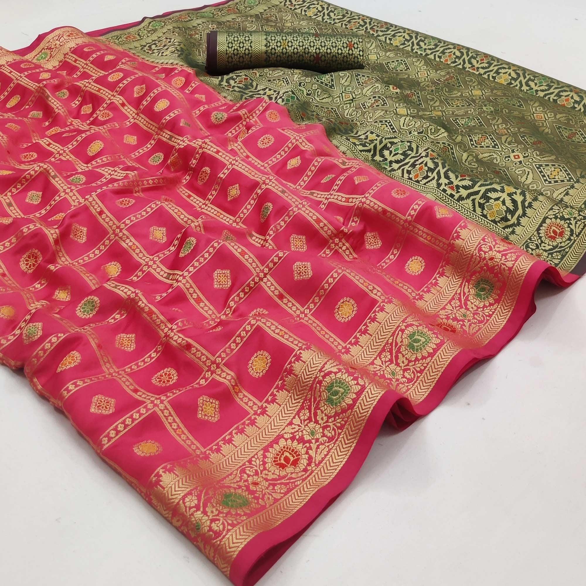 Pink Festive Wear Weaving Silk Saree - Peachmode