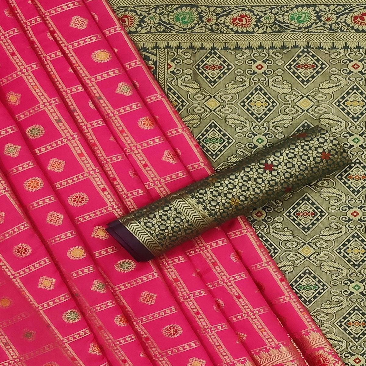 Pink Festive Wear Weaving Silk Saree - Peachmode