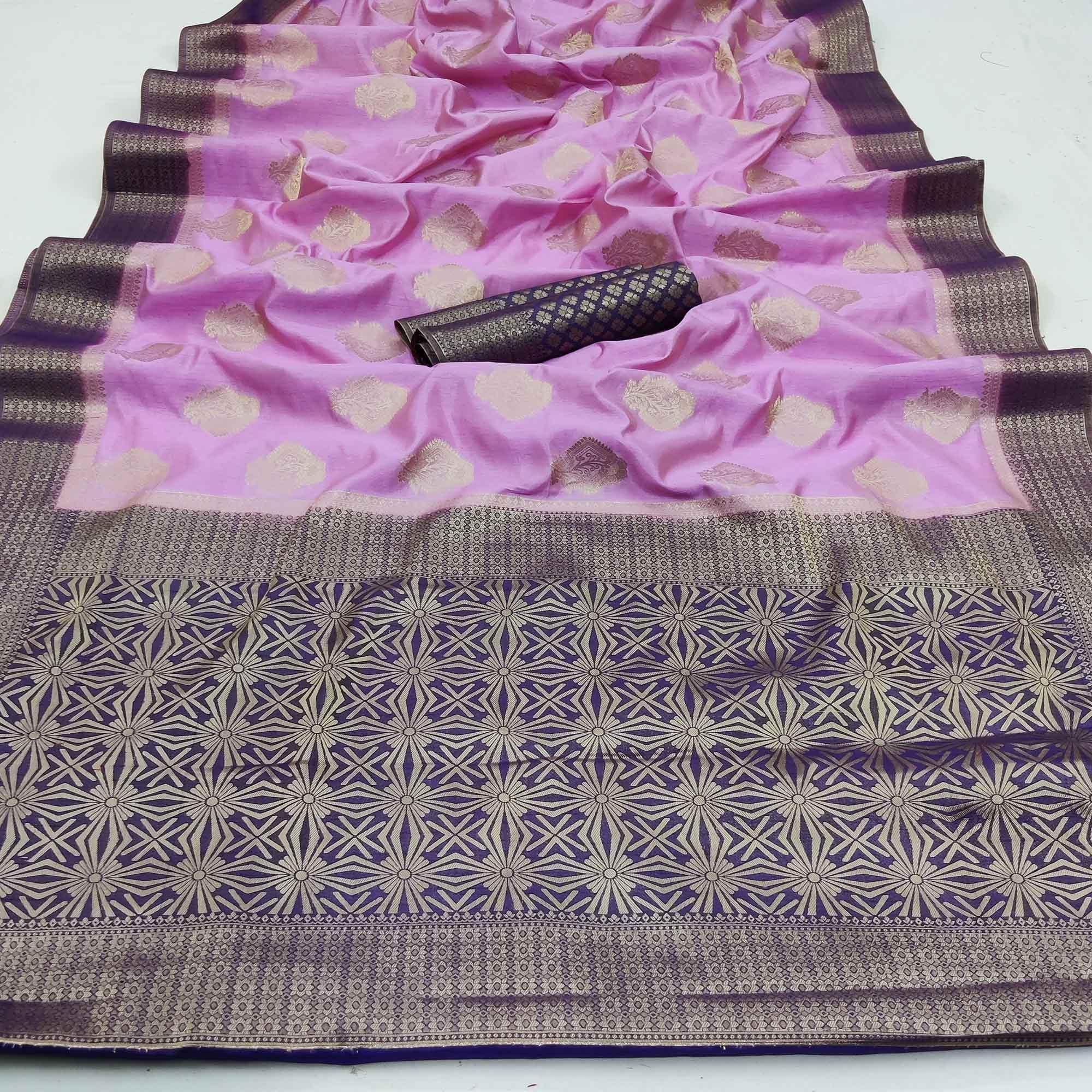 Pink Festive Wear Woven Art Silk Double Dying Sarees With Zari Border - Peachmode