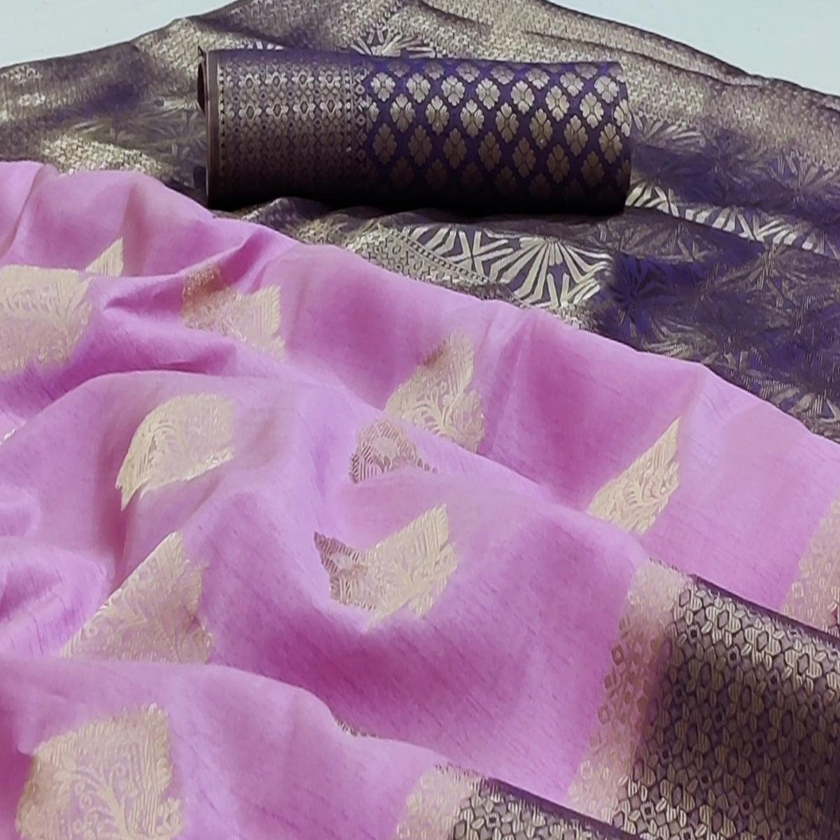 Pink Festive Wear Woven Art Silk Double Dying Sarees With Zari Border - Peachmode