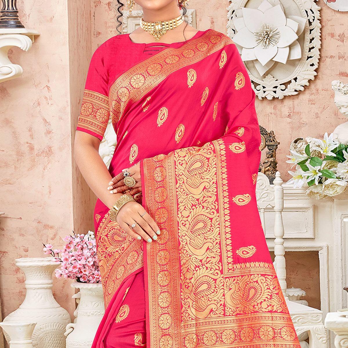 Pink Festive Wear Woven Art Silk Sare - Peachmode