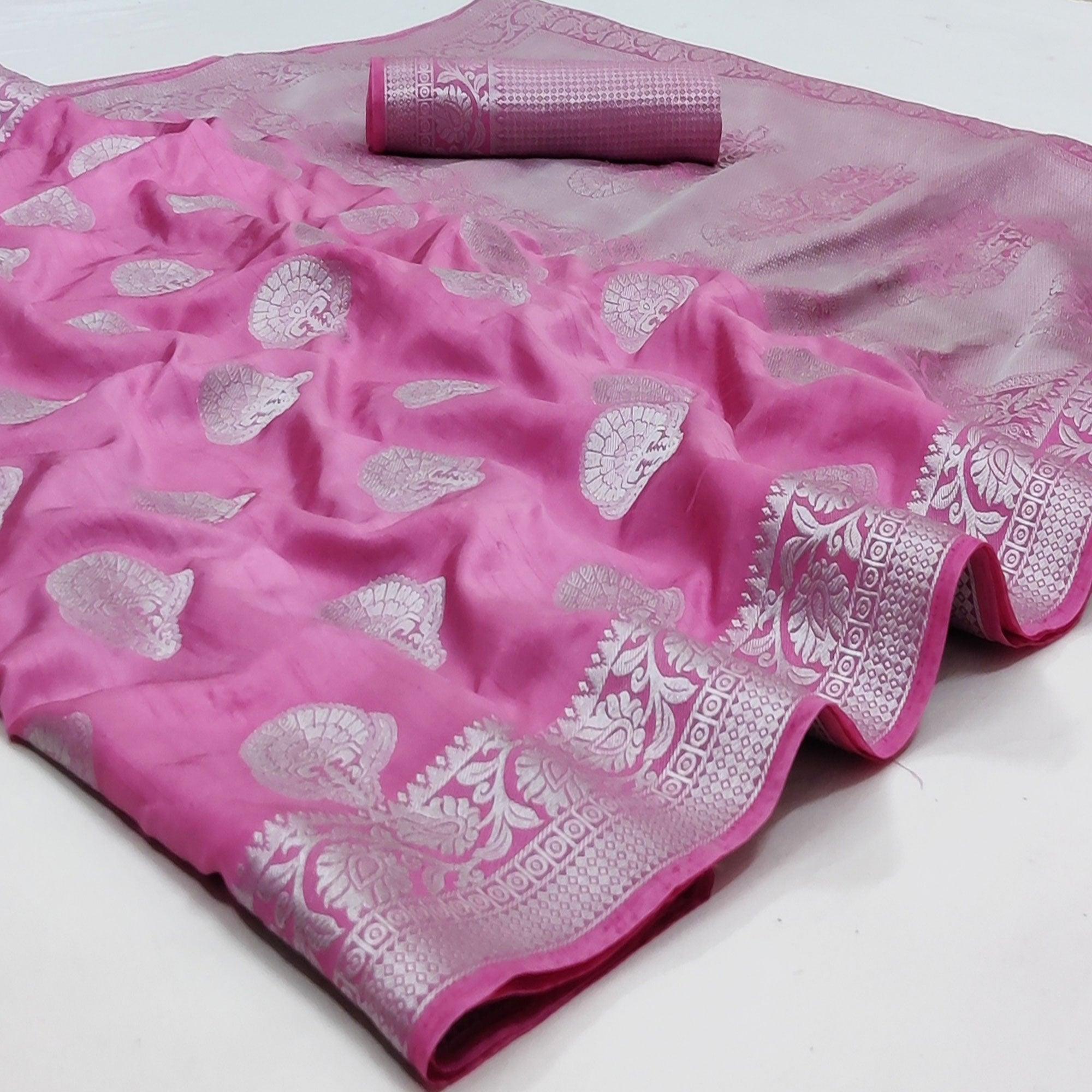 Pink Festive Wear Woven Art Silk Saree - Peachmode