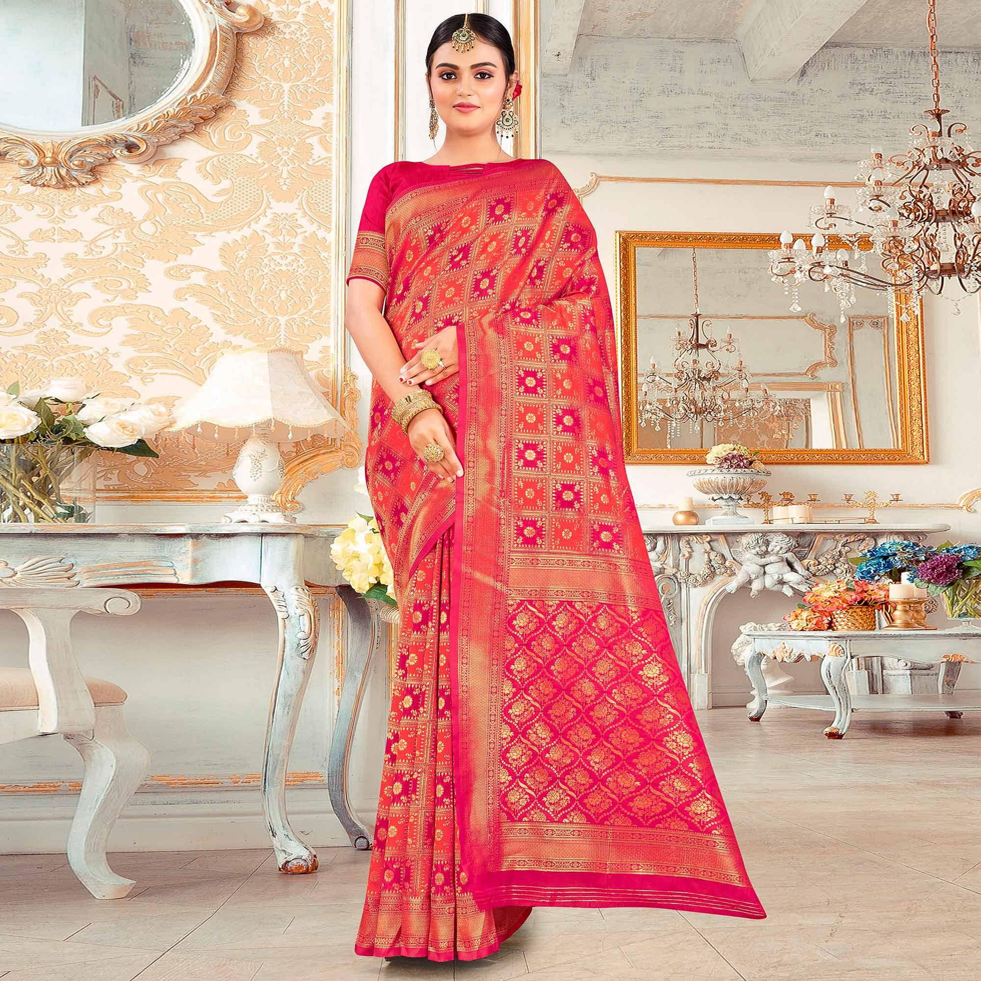 Pink Festive Wear Woven Art Silk Saree - Peachmode