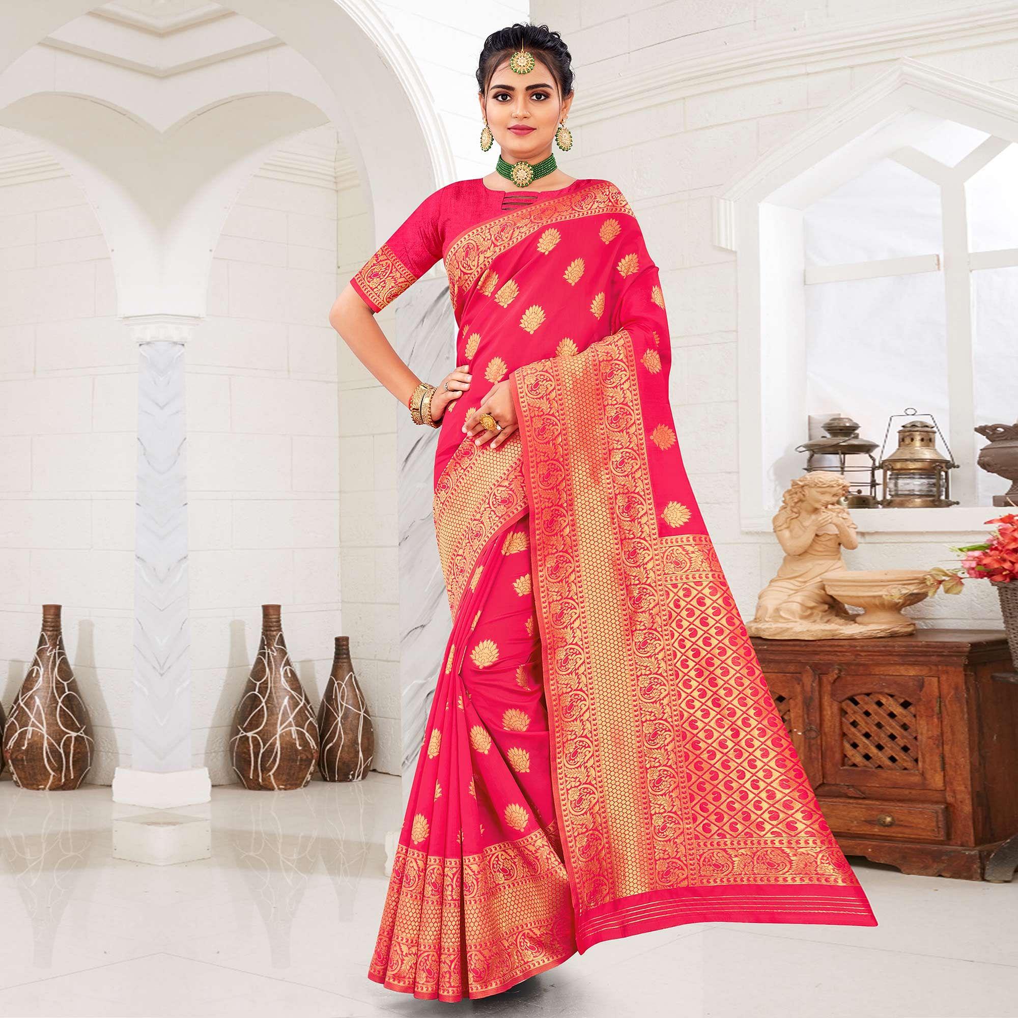 Pink Festive Wear Woven Art Silk Saree - Peachmode