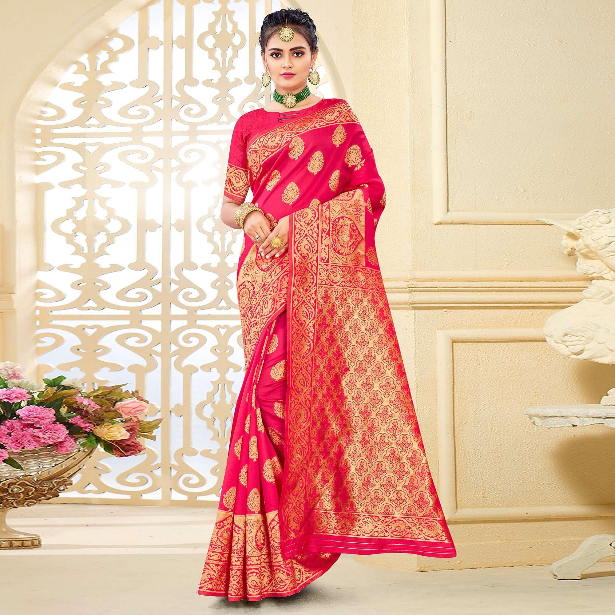 Pink Festive Wear Woven Art Silk Saree - Peachmode