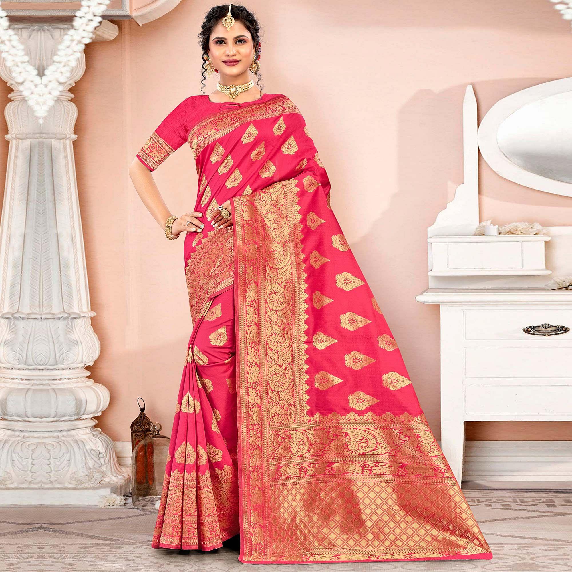 Pink Festive Wear Woven Art Silk Saree - Peachmode