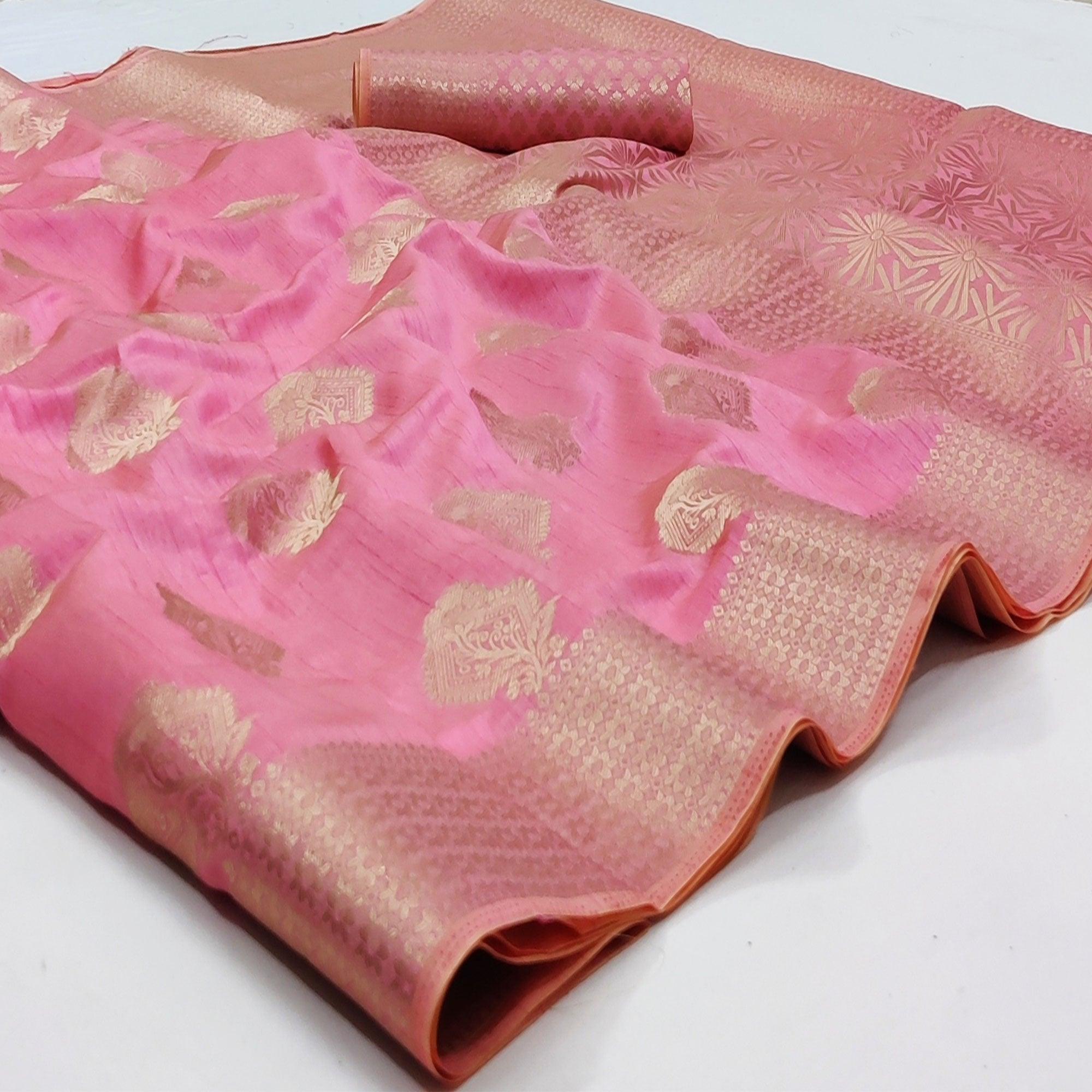 Pink Festive Wear Woven Art Silk Saree - Peachmode