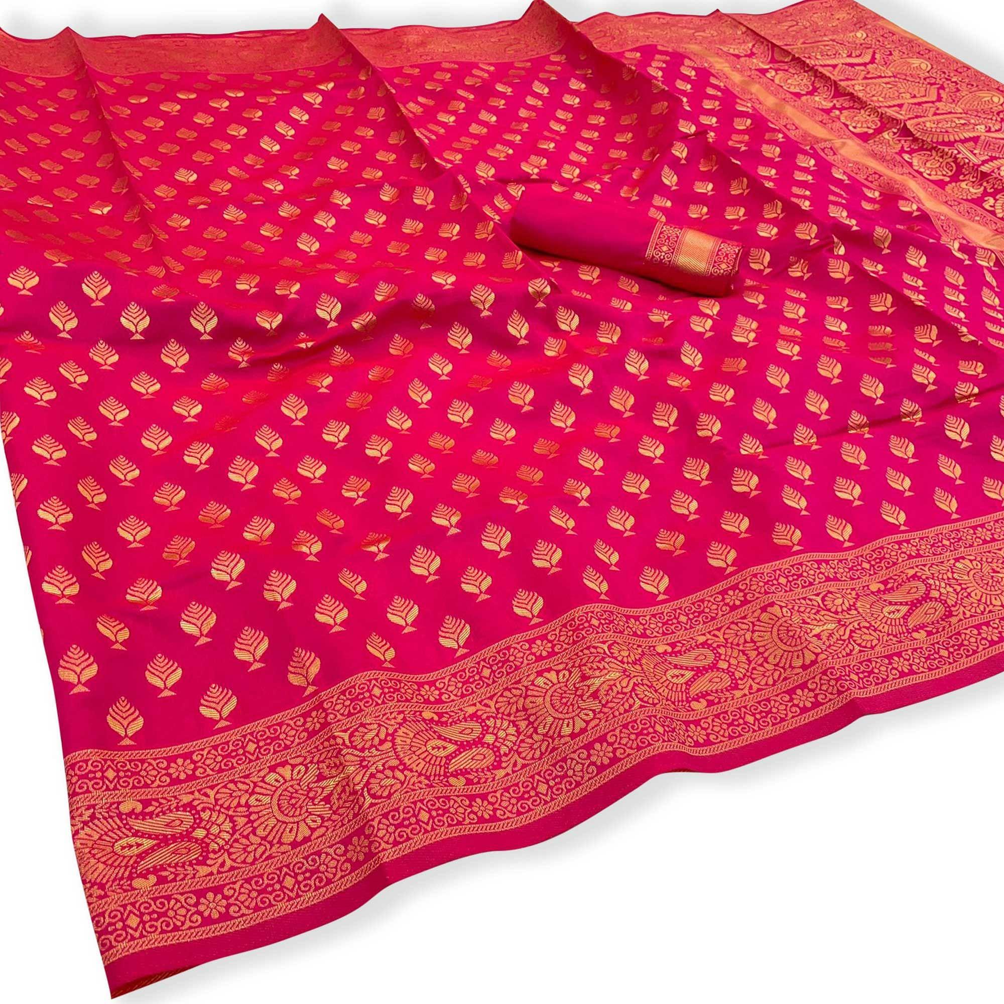 Pink Festive Wear Woven Art Silk Saree - Peachmode