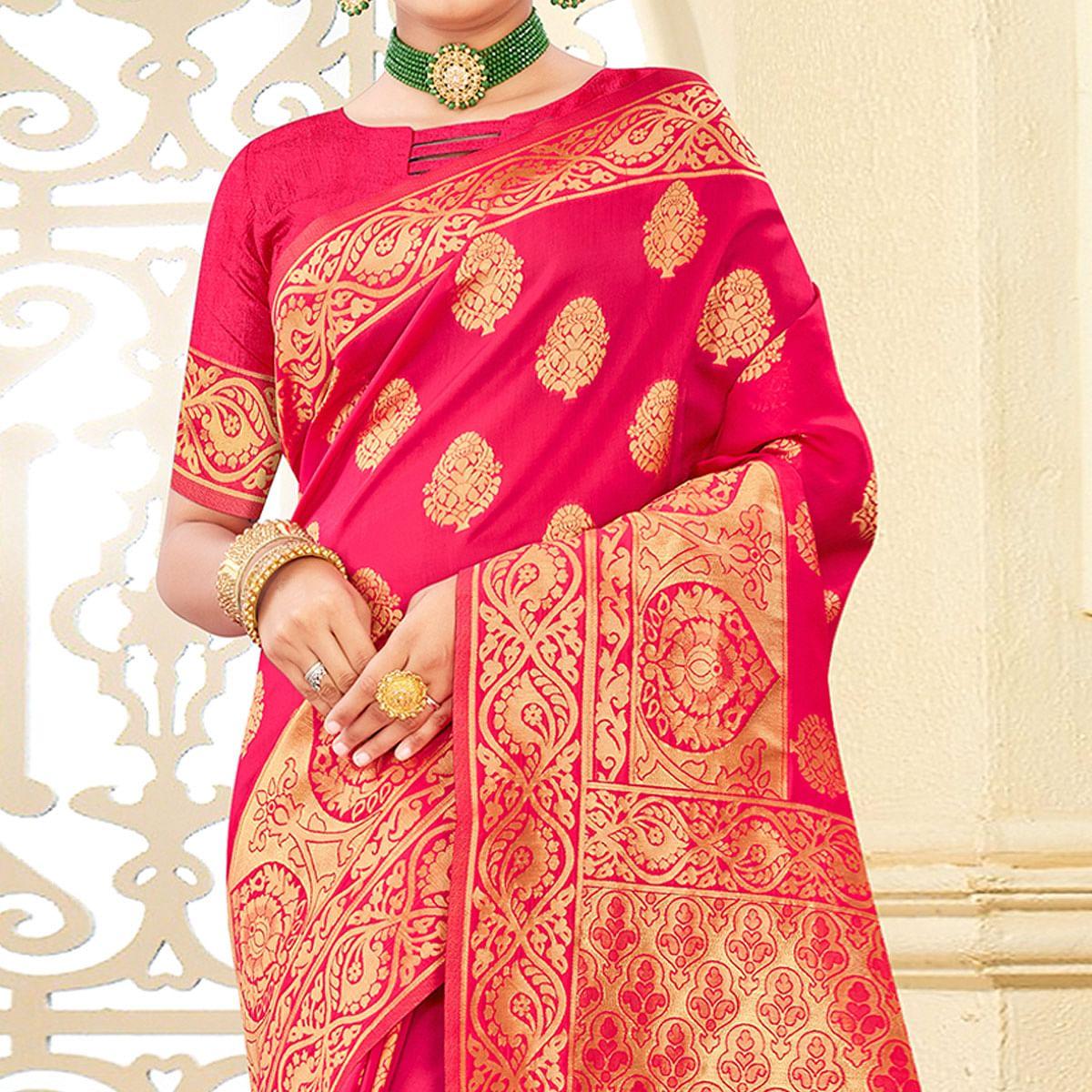 Pink Festive Wear Woven Art Silk Saree - Peachmode