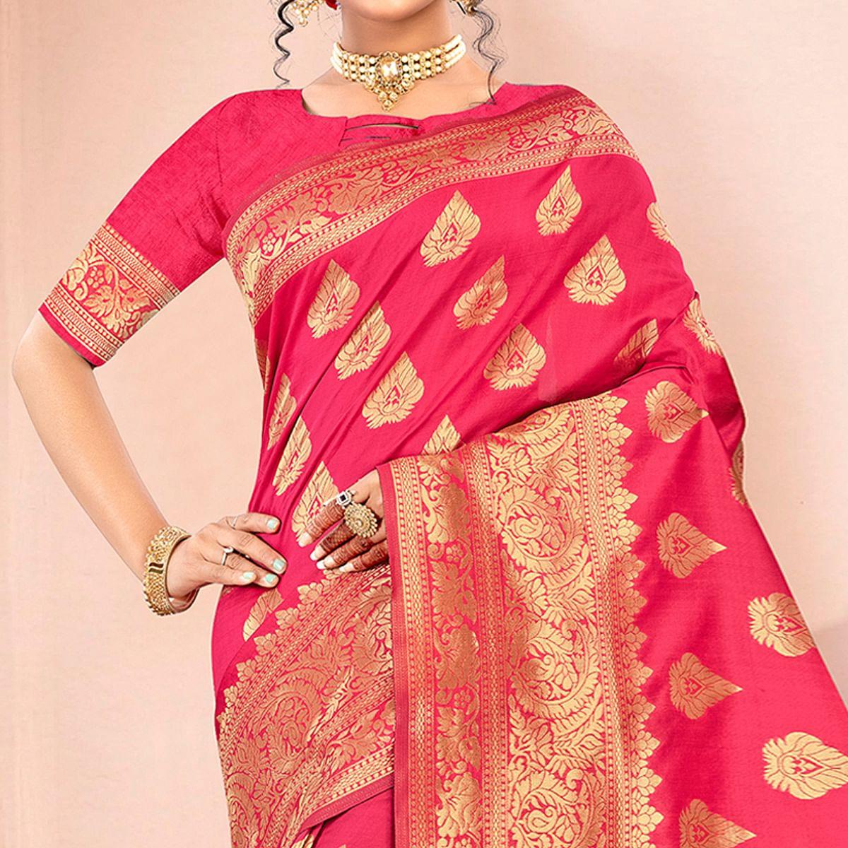 Pink Festive Wear Woven Art Silk Saree - Peachmode