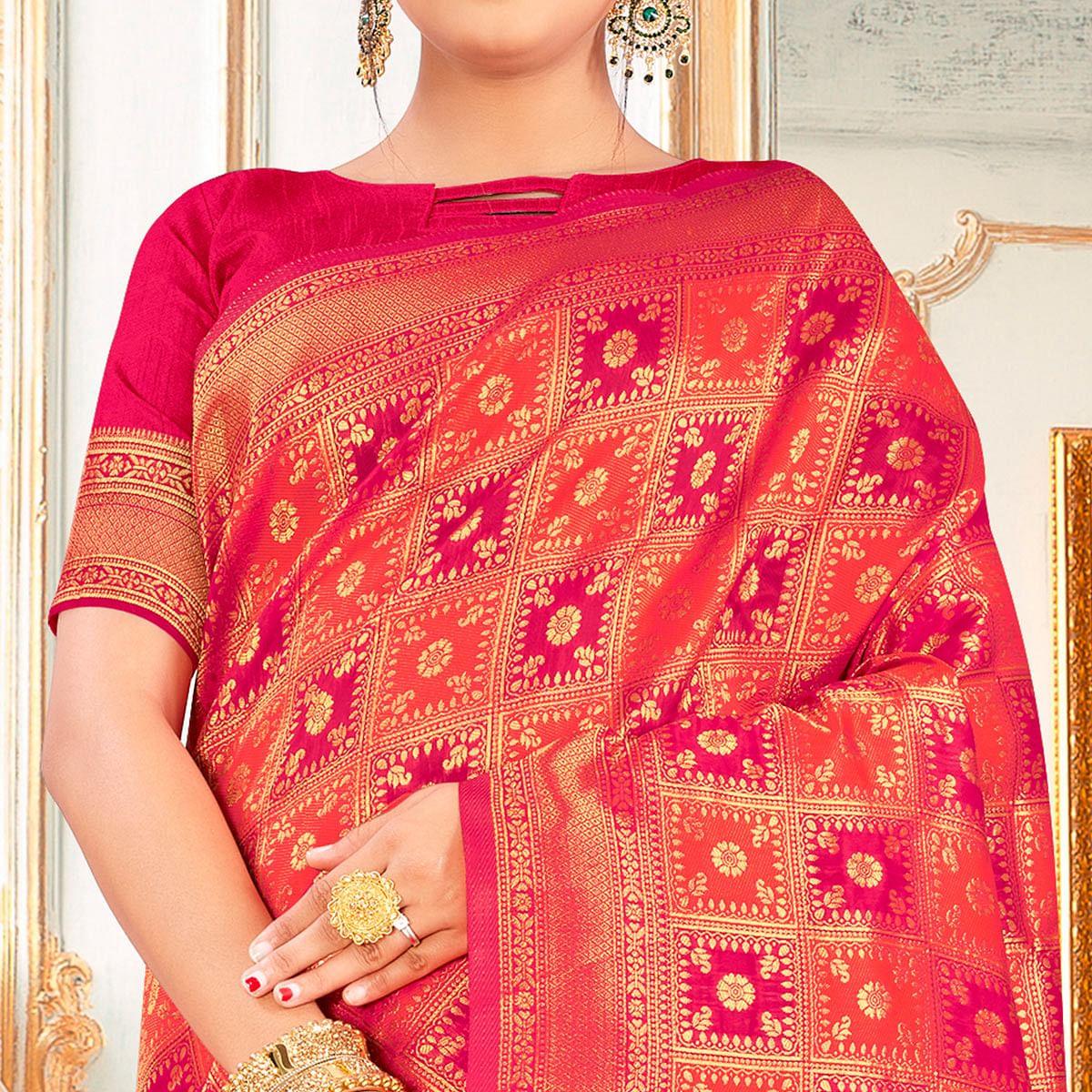 Pink Festive Wear Woven Art Silk Saree - Peachmode