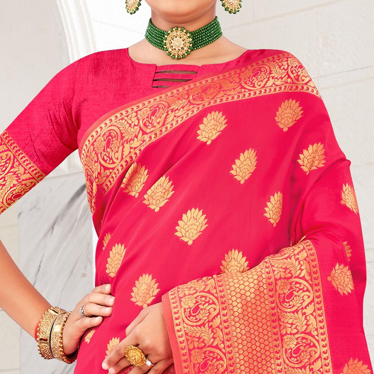 Pink Festive Wear Woven Art Silk Saree - Peachmode