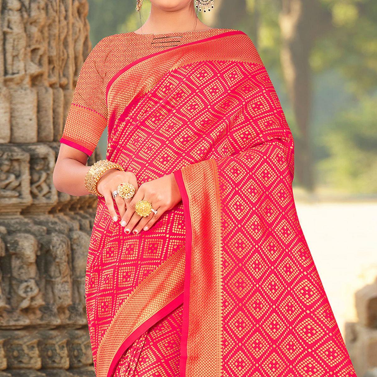 Pink Festive Wear Woven Art Silk Saree - Peachmode