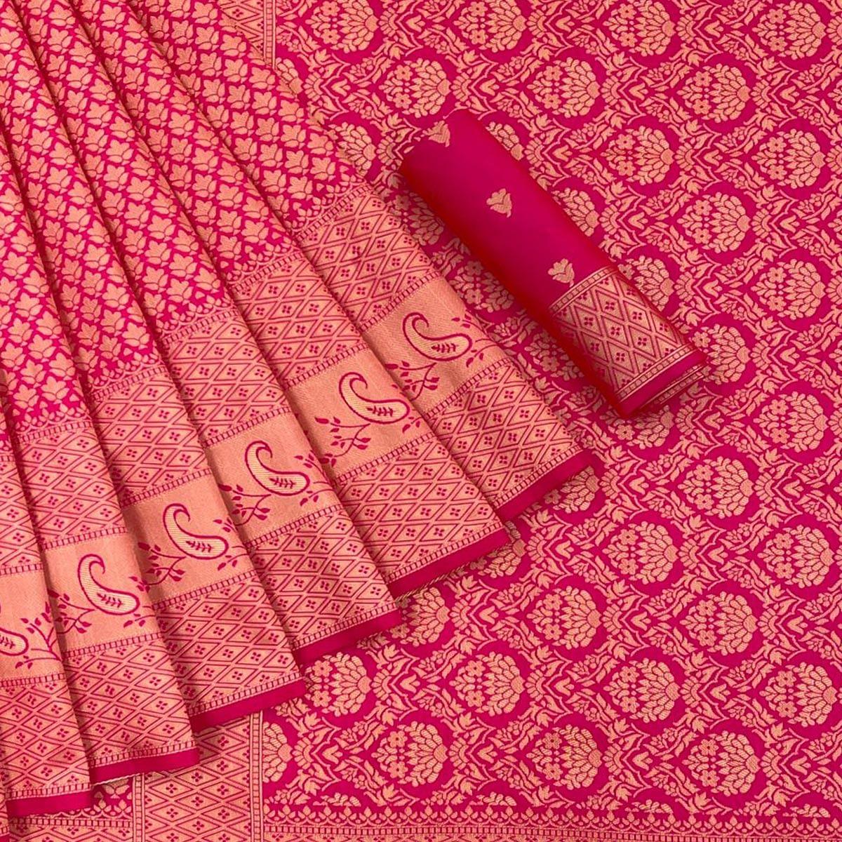 Pink Festive Wear Woven Art Silk Saree - Peachmode