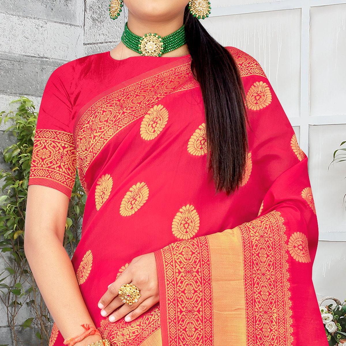 Pink Festive Wear Woven Art Silk Saree - Peachmode