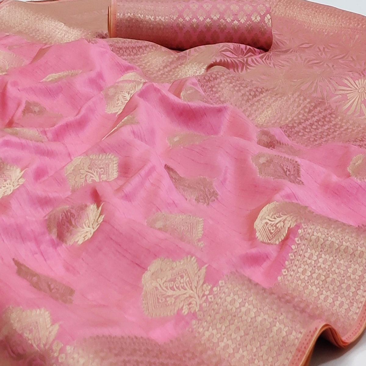 Pink Festive Wear Woven Art Silk Saree - Peachmode