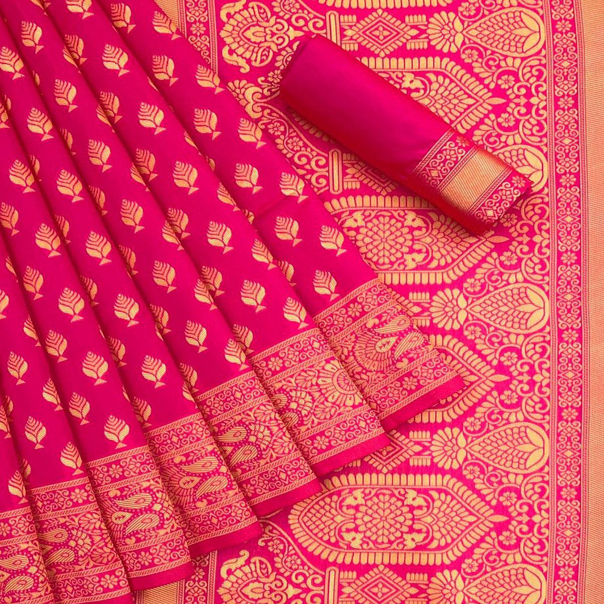 Pink Festive Wear Woven Art Silk Saree - Peachmode