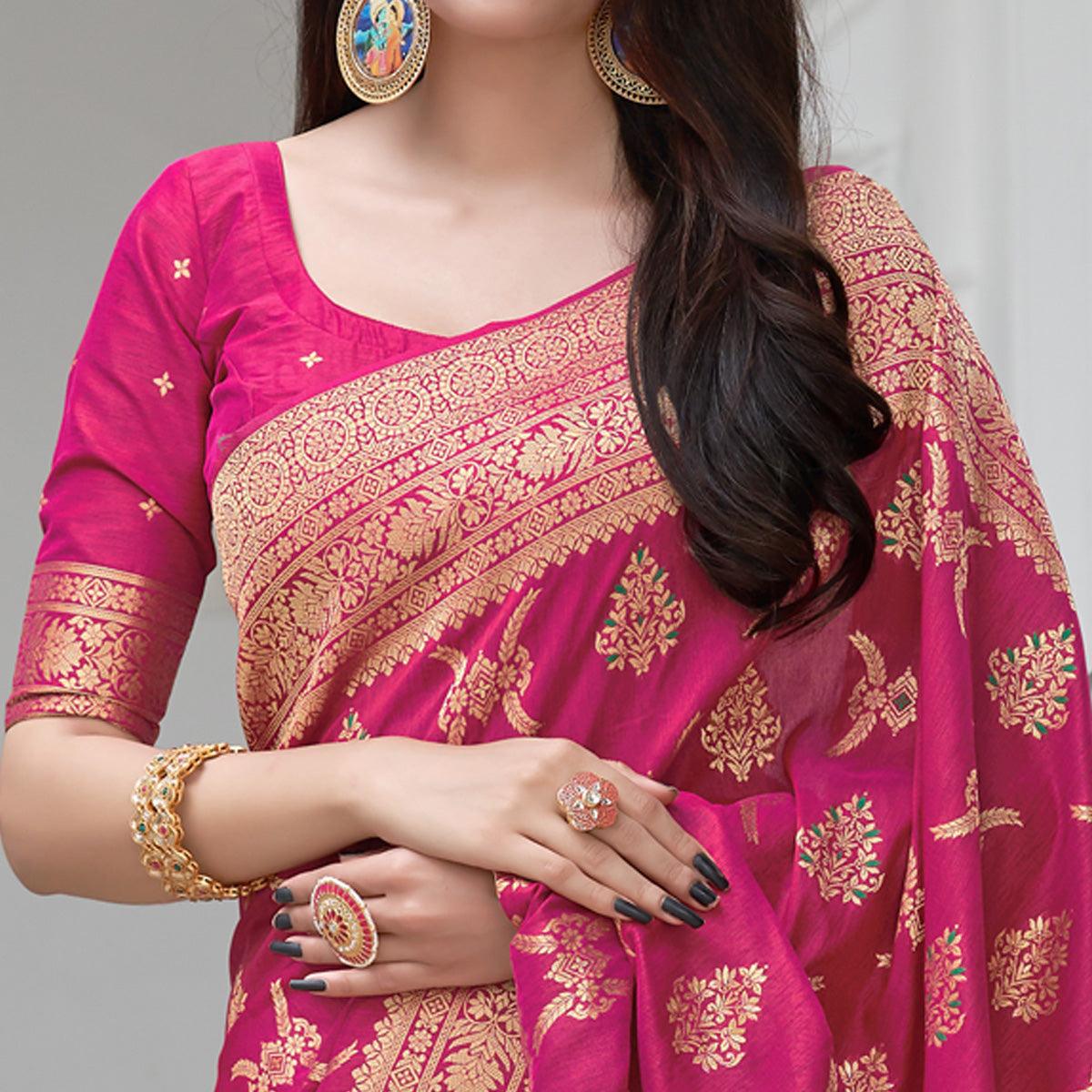 Pink Festive Wear Woven Banarasi Art Silk Saree - Peachmode