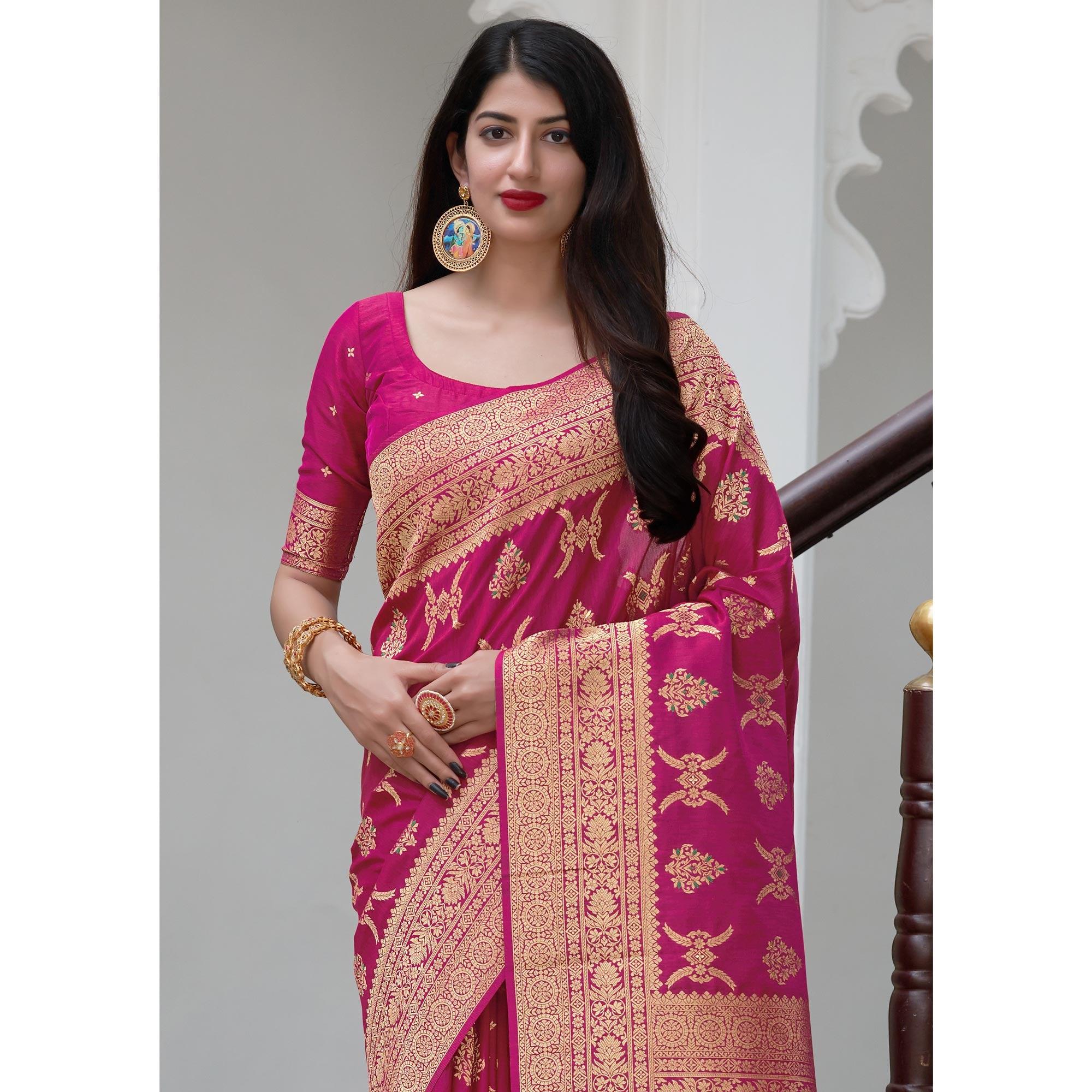 Pink Festive Wear Woven Banarasi Art Silk Saree - Peachmode