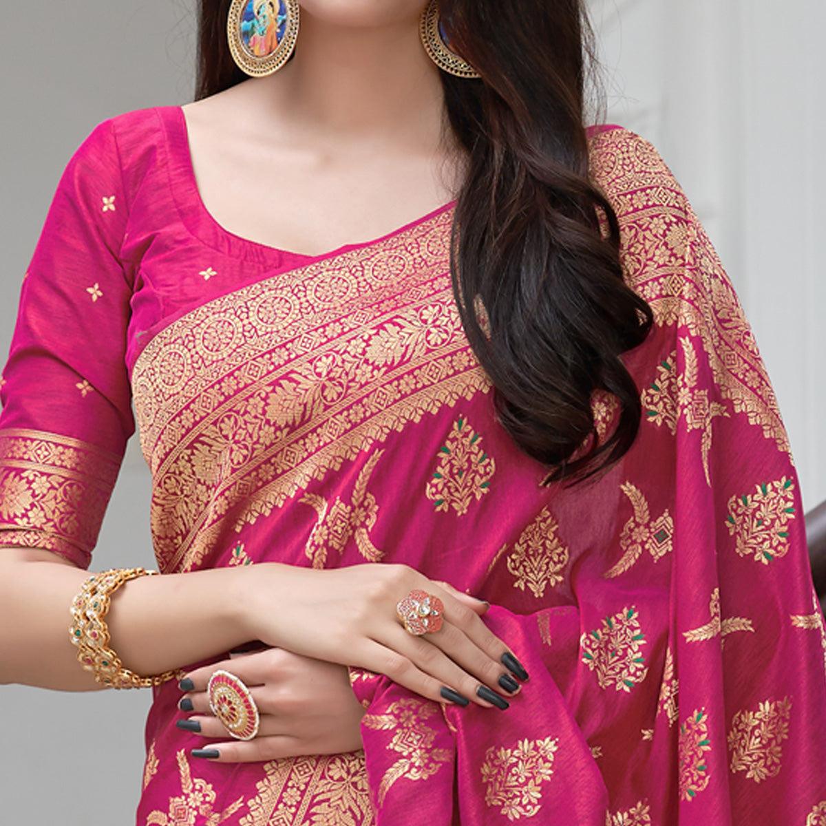 Pink Festive Wear Woven Banarasi Art Silk Saree - Peachmode