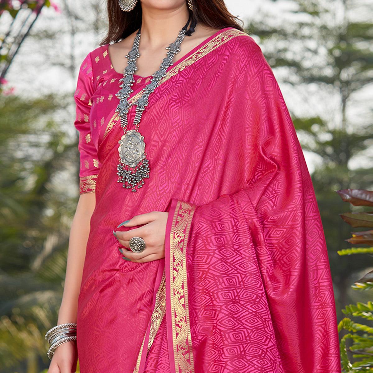 Pink Festive Wear Woven Banarasi Satin Saree - Peachmode