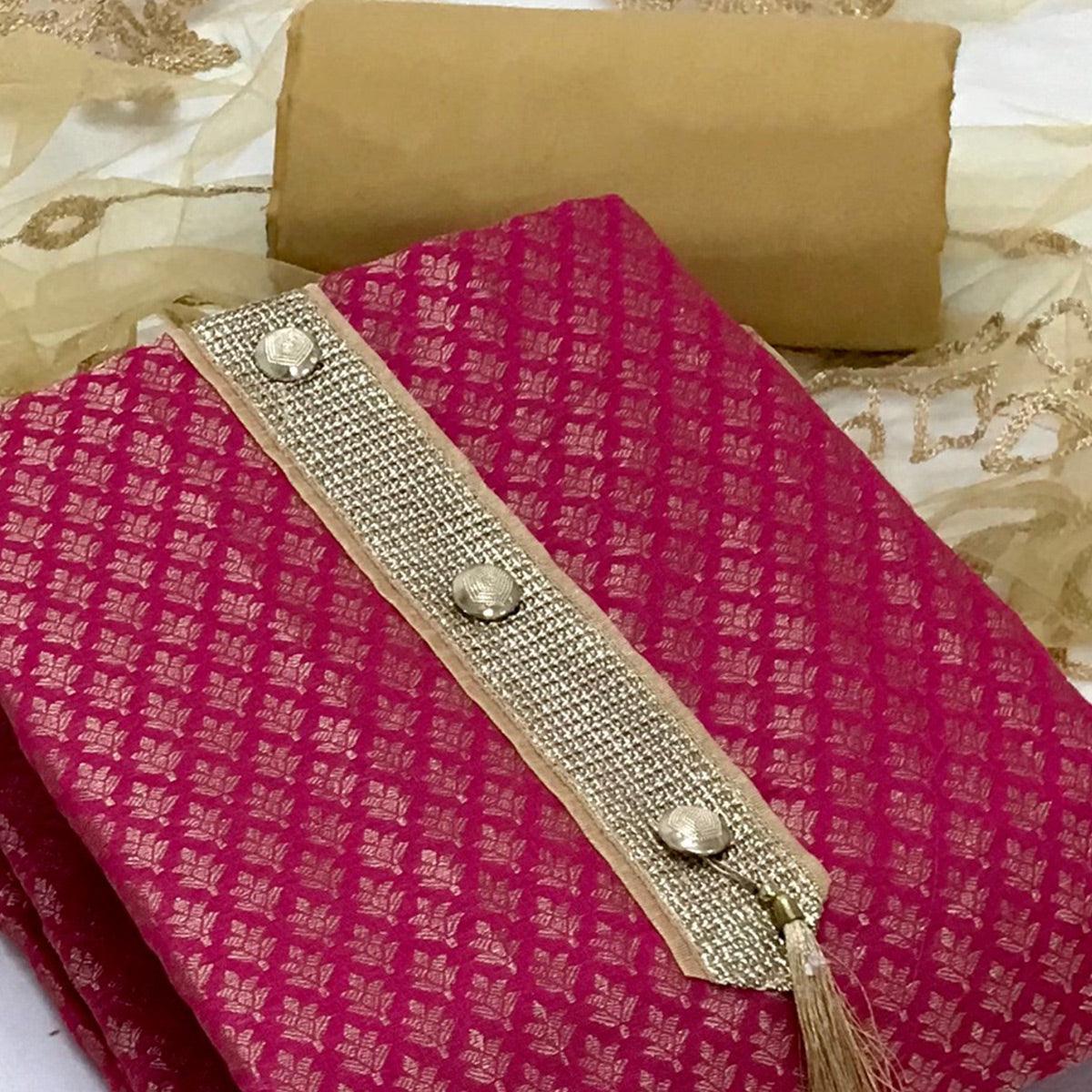 Pink Festive Wear Woven Banarasi Silk Dress Material - Peachmode