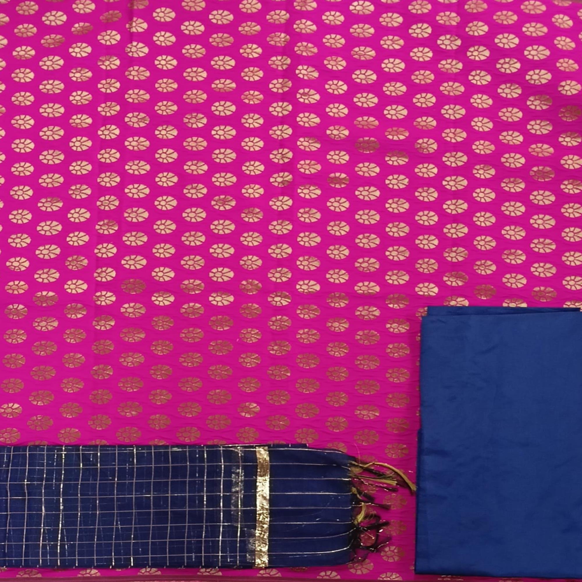 Pink Festive Wear Woven Banarasi Silk Dress Material - Peachmode