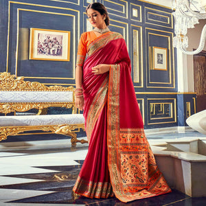 Pink Festive Wear Woven Banarasi Silk Paithani Saree - Peachmode