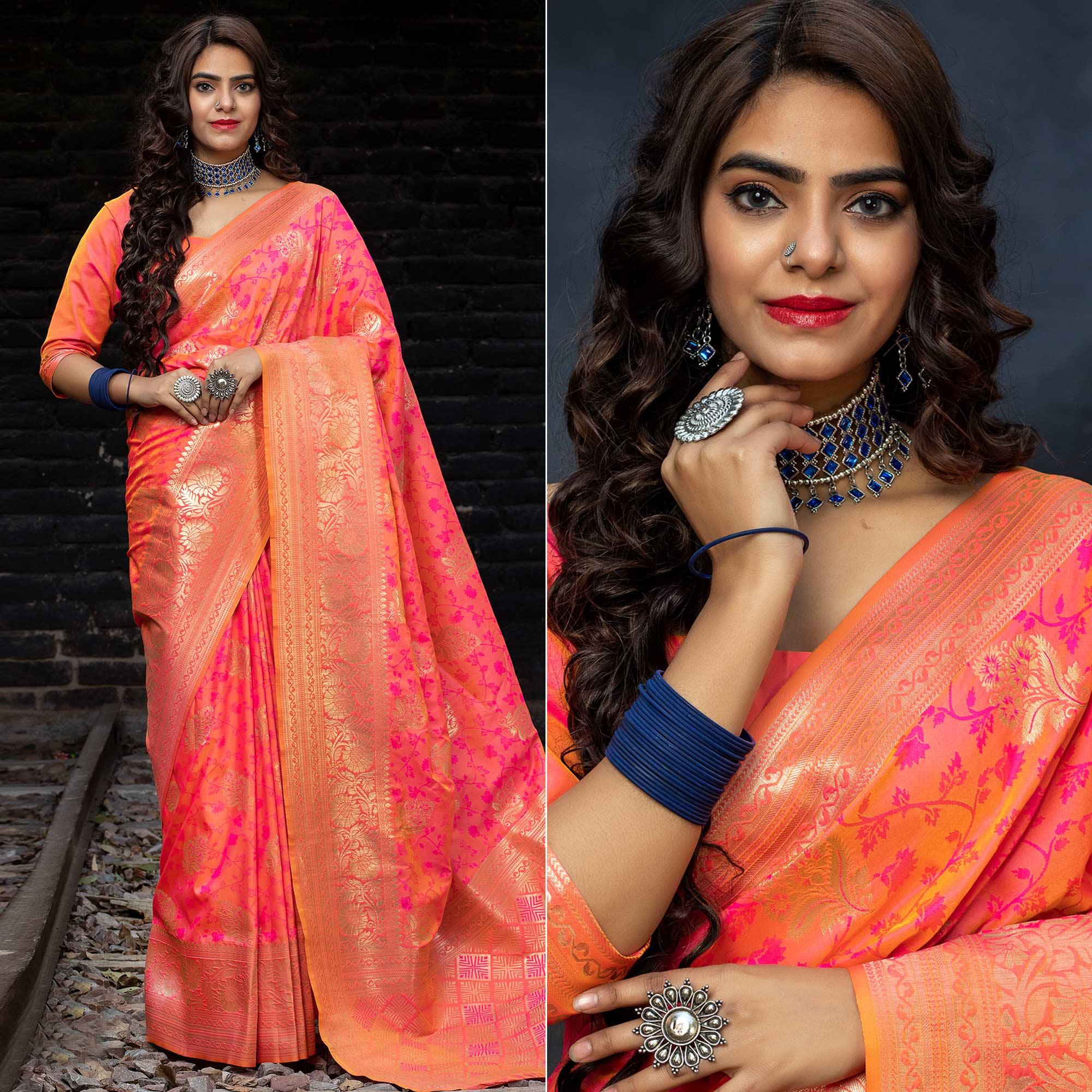 Pink Festive Wear Woven Banarasi Silk Saree - Peachmode