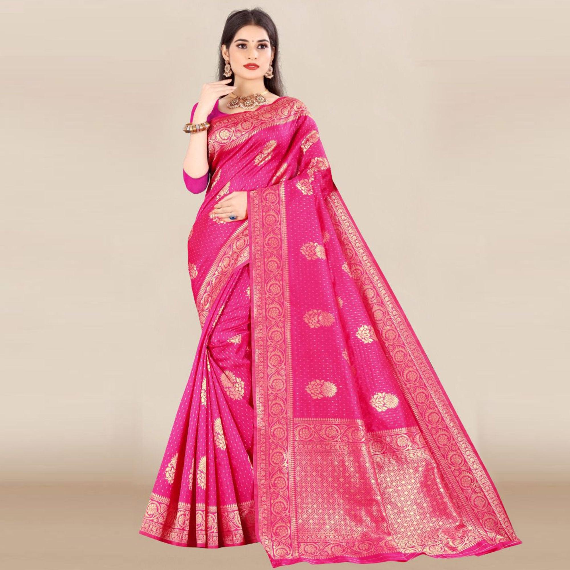 Pink Festive Wear Woven Banarasi Silk Saree - Peachmode