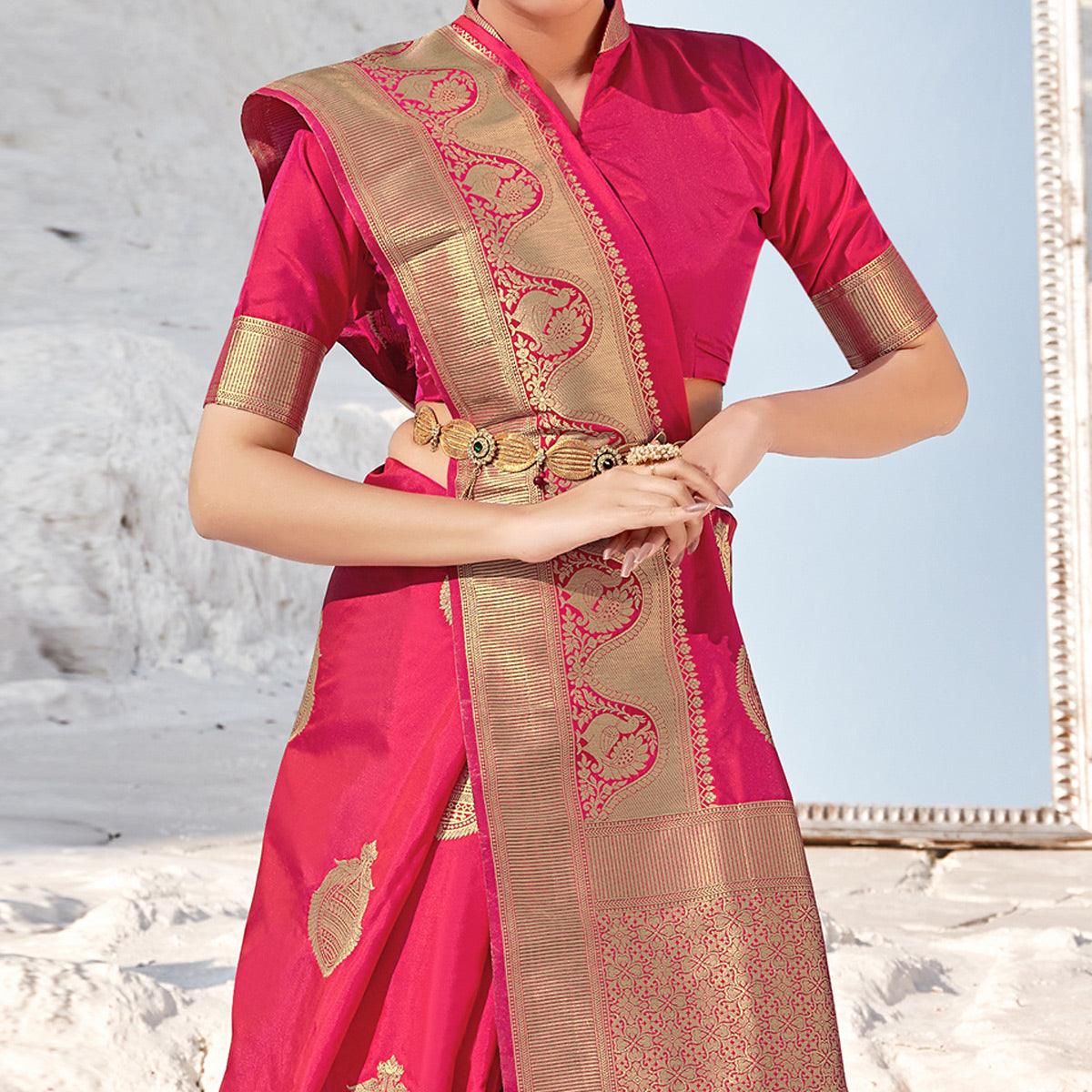 Pink Festive Wear Woven Banarasi Silk Saree - Peachmode