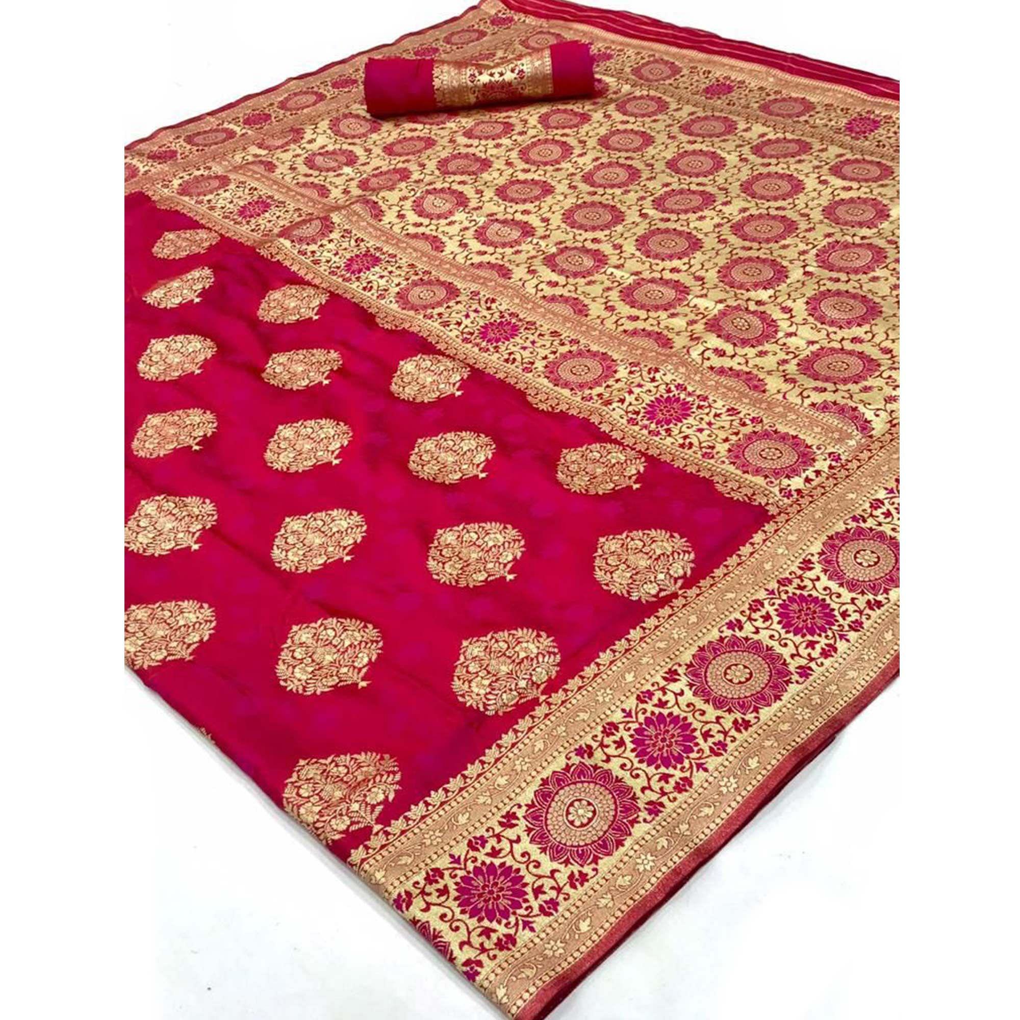 Pink Festive Wear Woven Banarasi Silk Saree - Peachmode