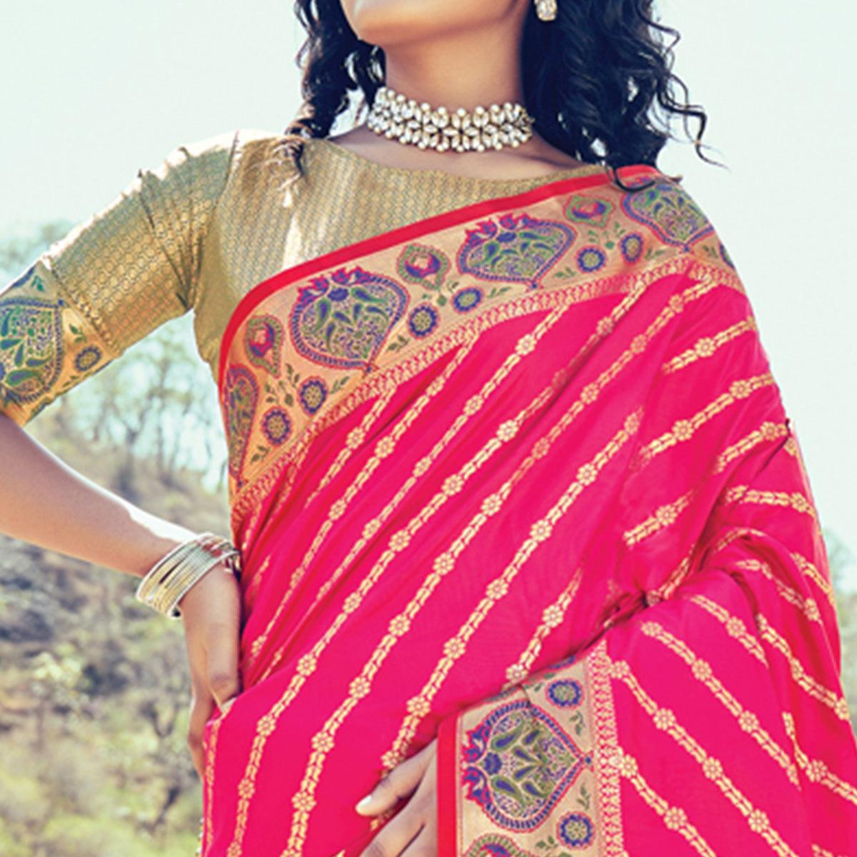 Pink Festive Wear Woven Banarasi Silk Saree - Peachmode